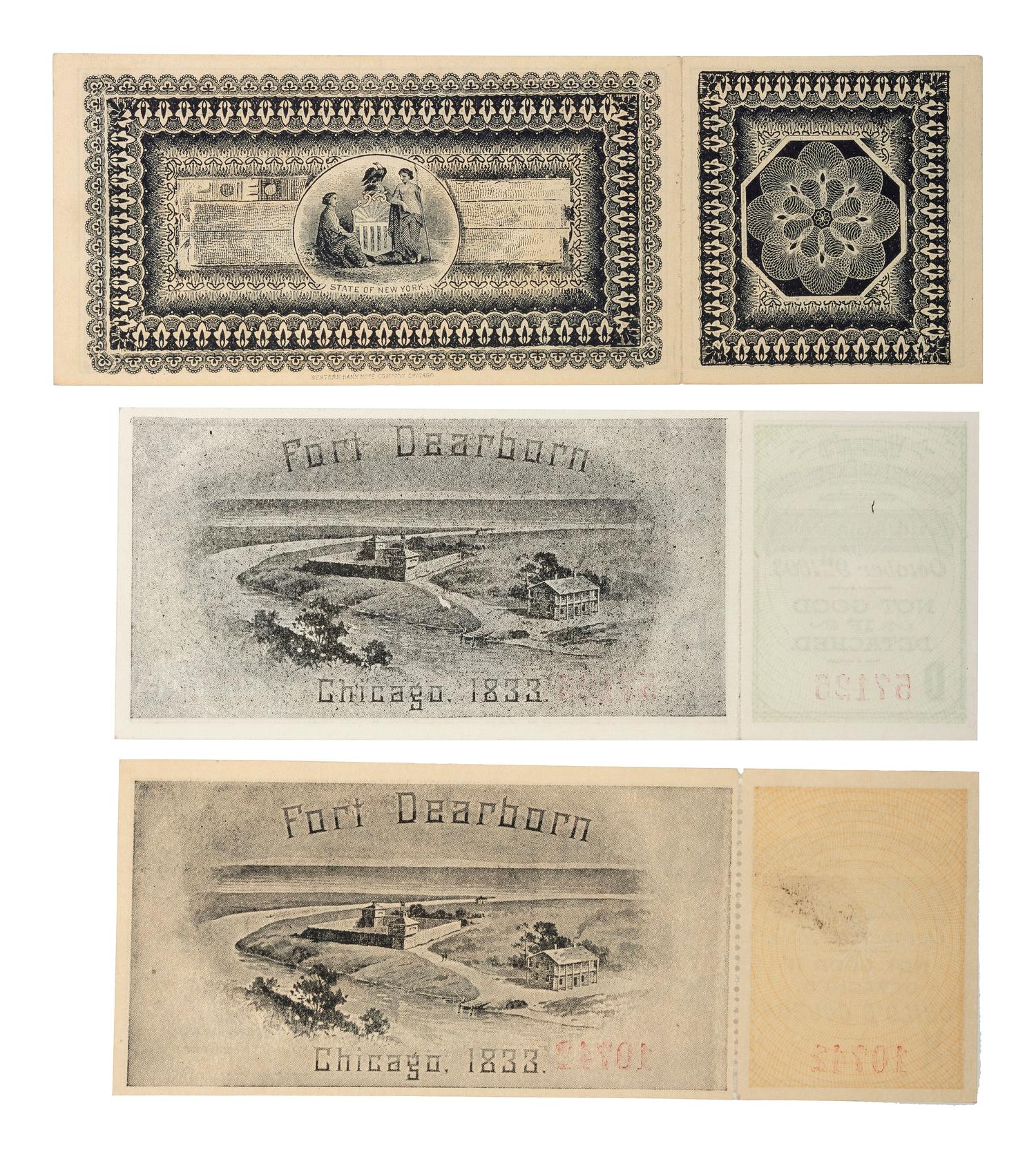 [GENERAL AMERICANA]. World's Columbian Exposition group of tickets and State of Louisiana $5 dollar bonds.