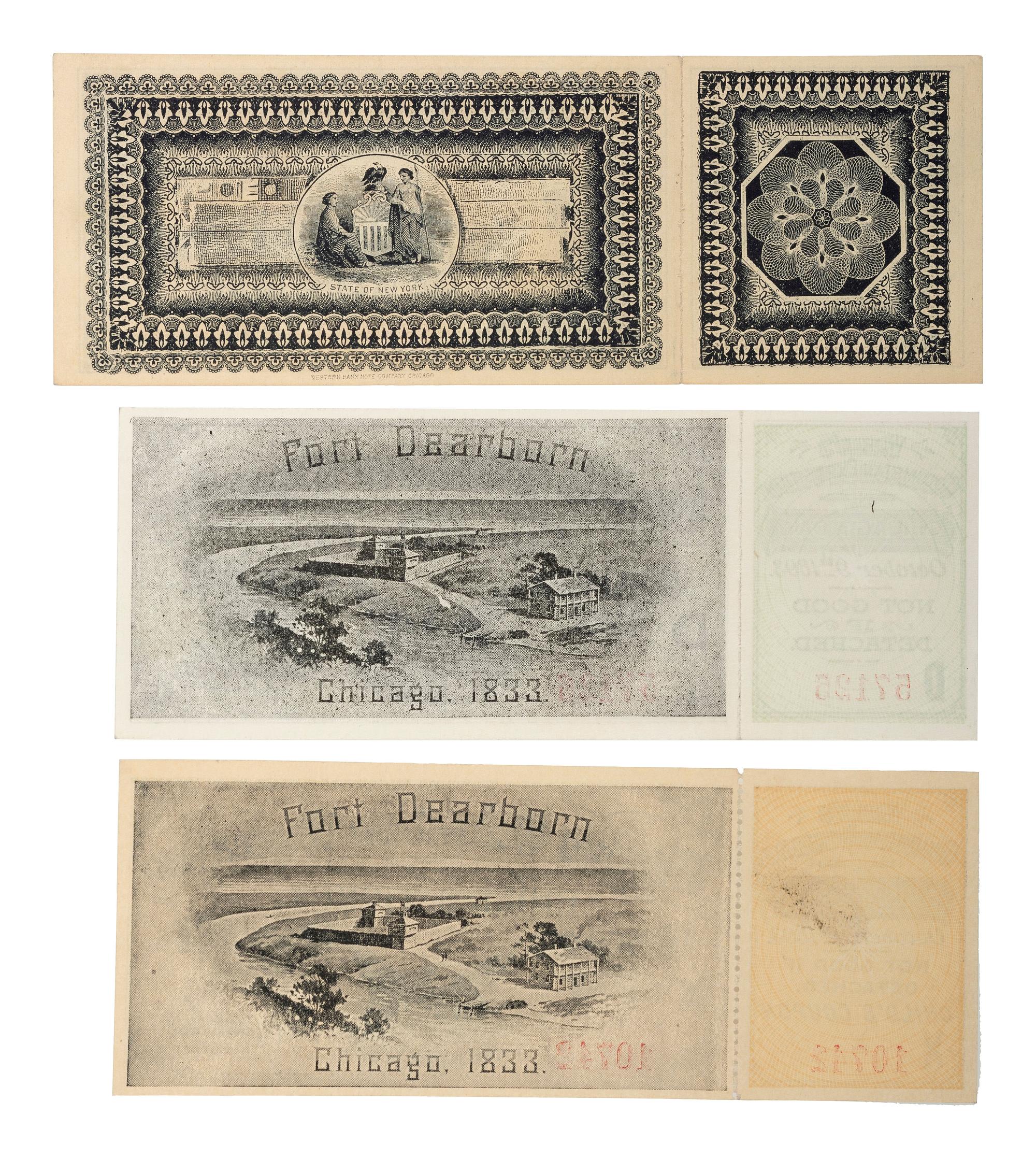 [GENERAL AMERICANA]. World's Columbian Exposition group of tickets and State of Louisiana $5 dollar bonds.