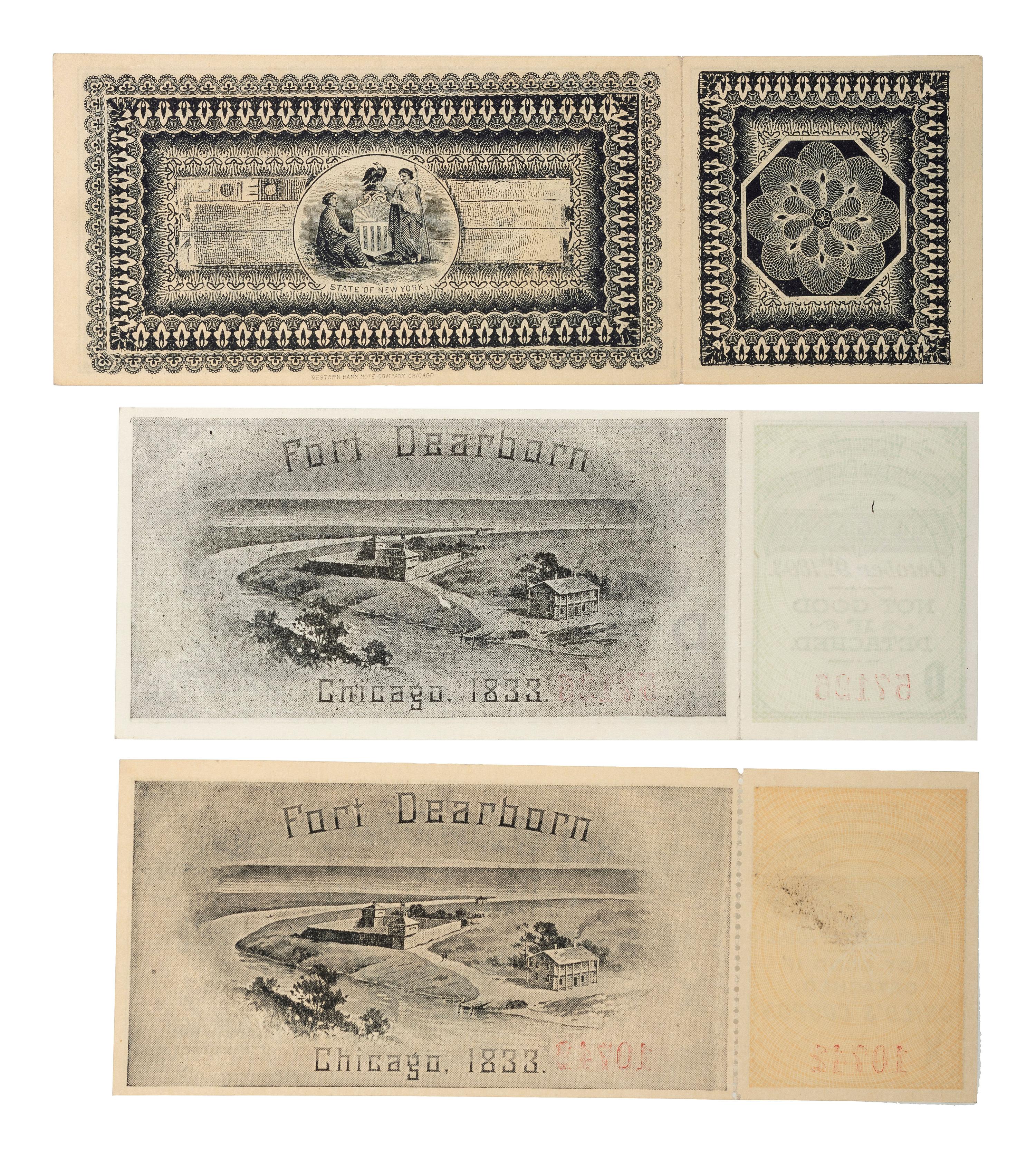 [GENERAL AMERICANA]. World's Columbian Exposition group of tickets and State of Louisiana $5 dollar bonds.