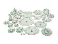 A Partial Herend Chinese Green Bouquet Porcelain Dinner Service and Serving Pieces — 20TH CENTURY