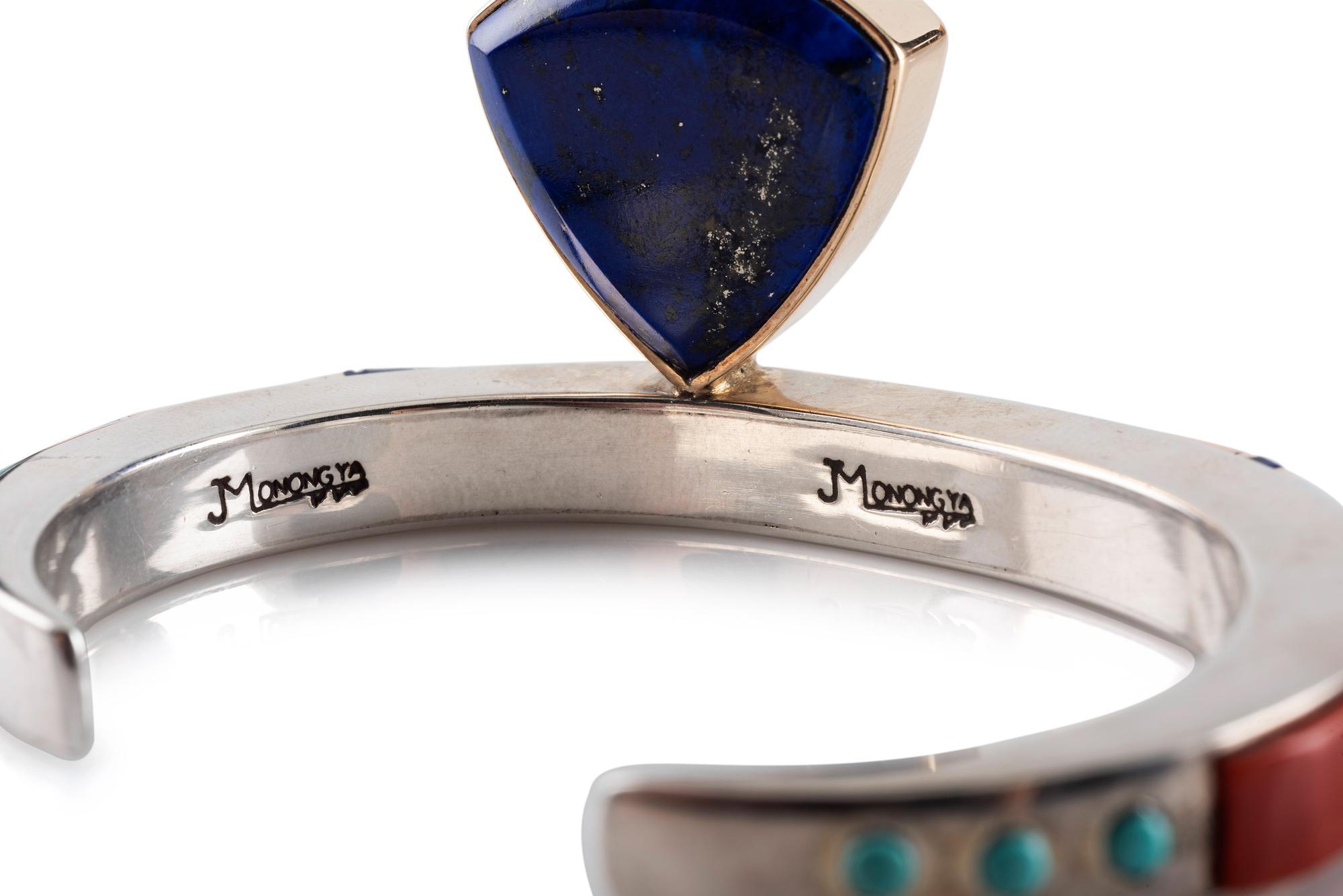 Silver and Mosaic Inlay Bracelet, with 14K Gold Accents