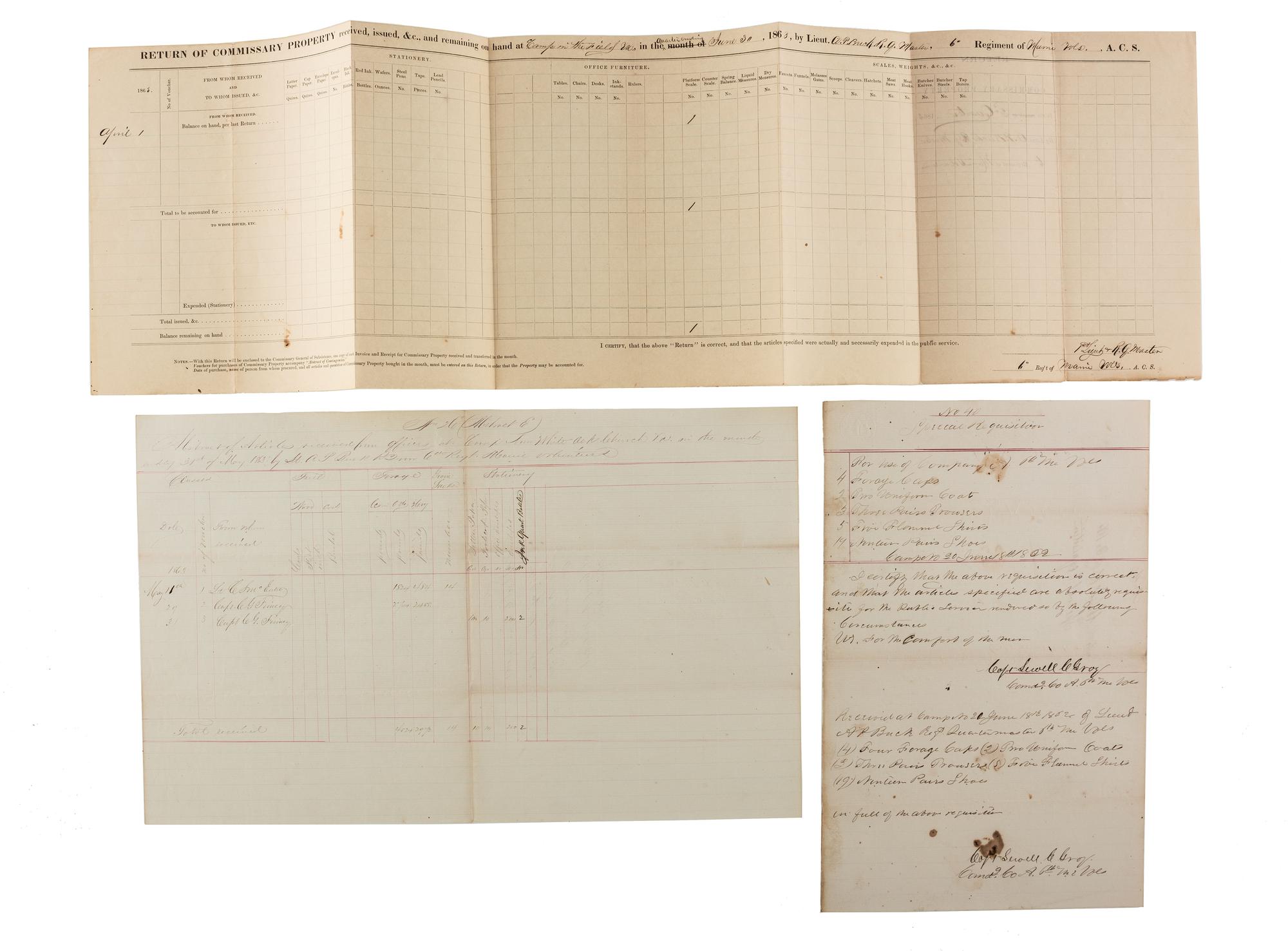 [CIVIL WAR]. A group of 11 Civil War documents from Maine, Pennsylvania, and Ohio.