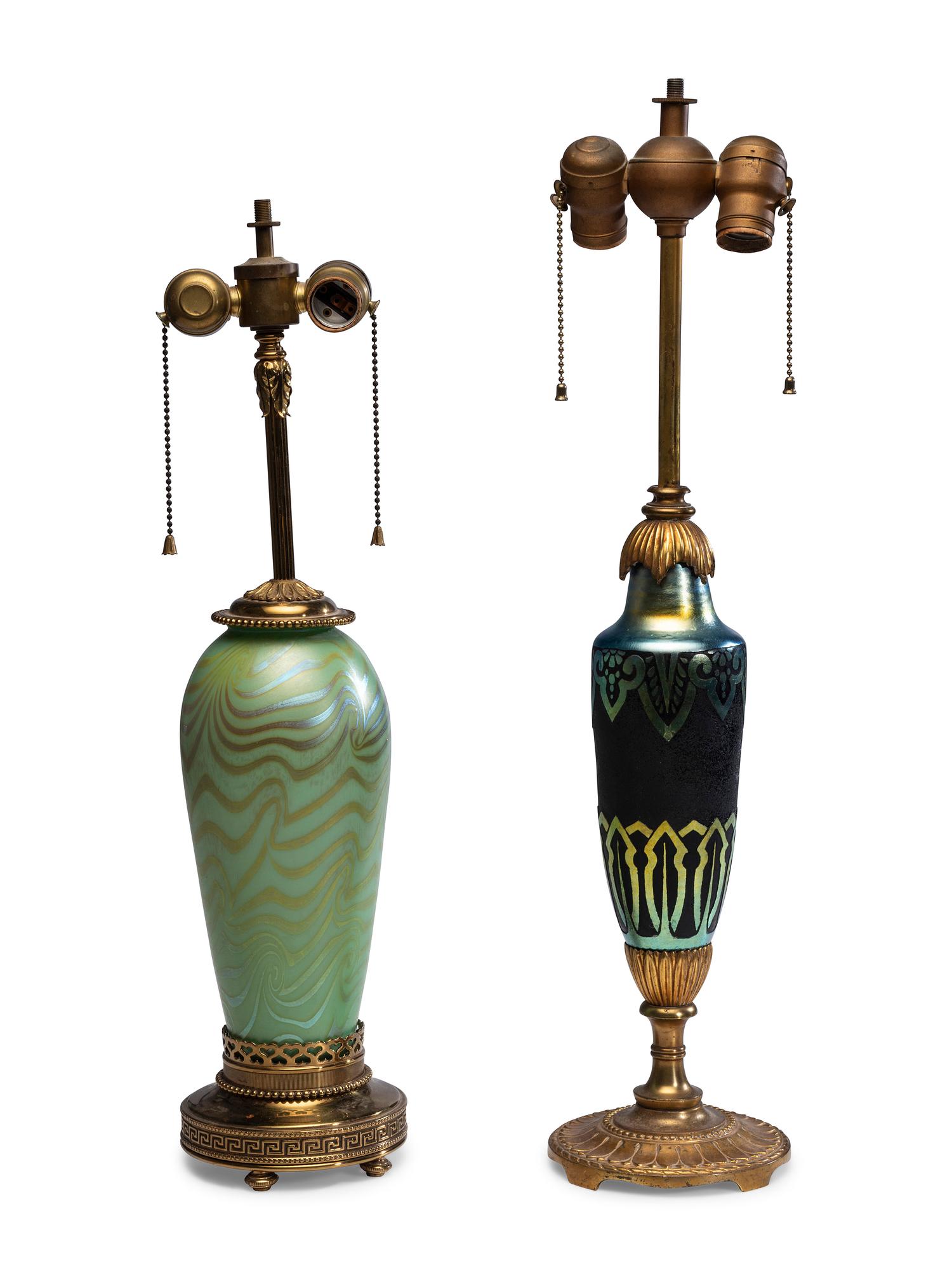 Two Iridescent Art Glass Vases