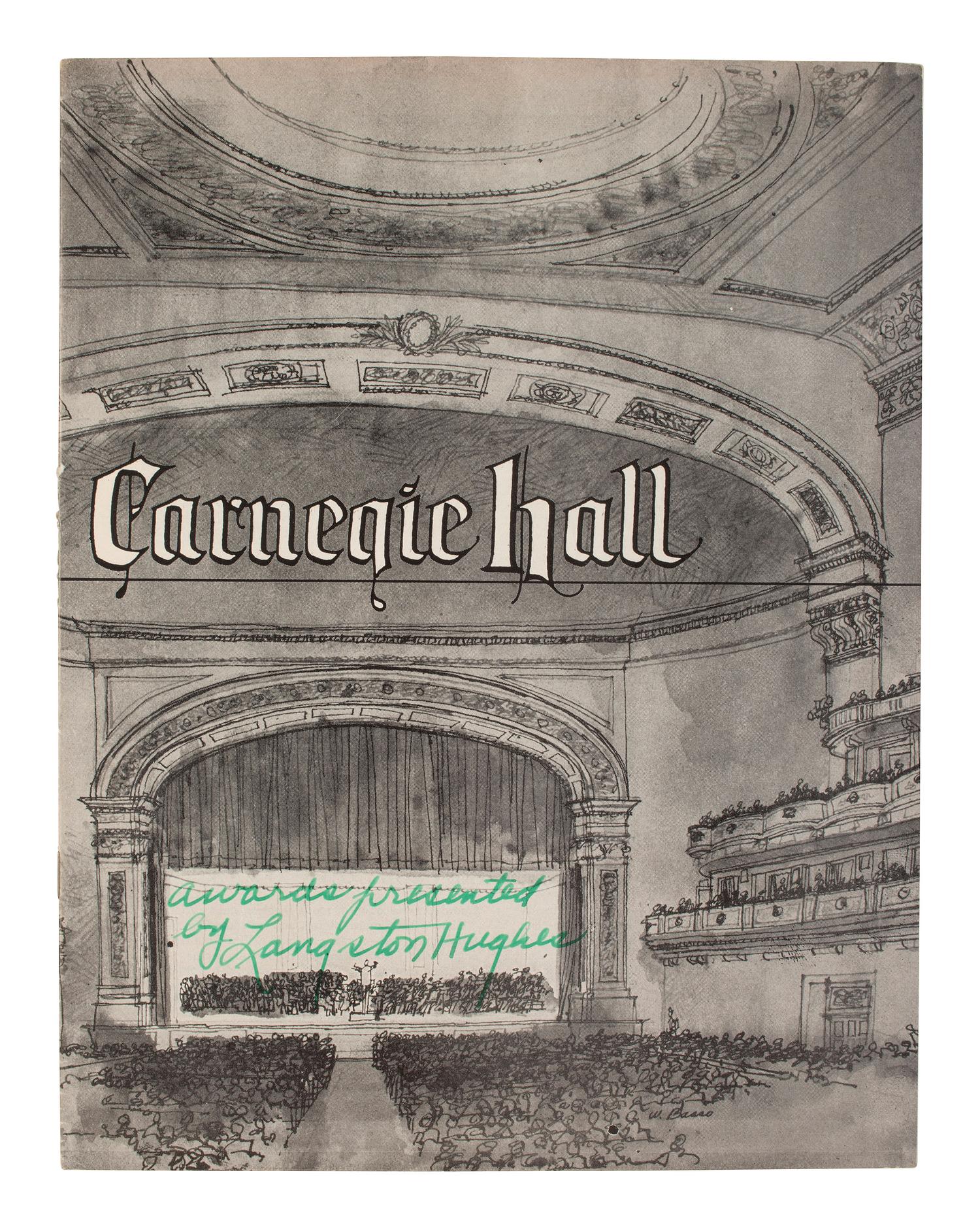 HUGHES, Langston (1902-1967). Print program from the "Tenth Annual Festival of Music and Drama" signed ("Langston Hughes"). Carnegie Hall, New York, 9 February 1963.