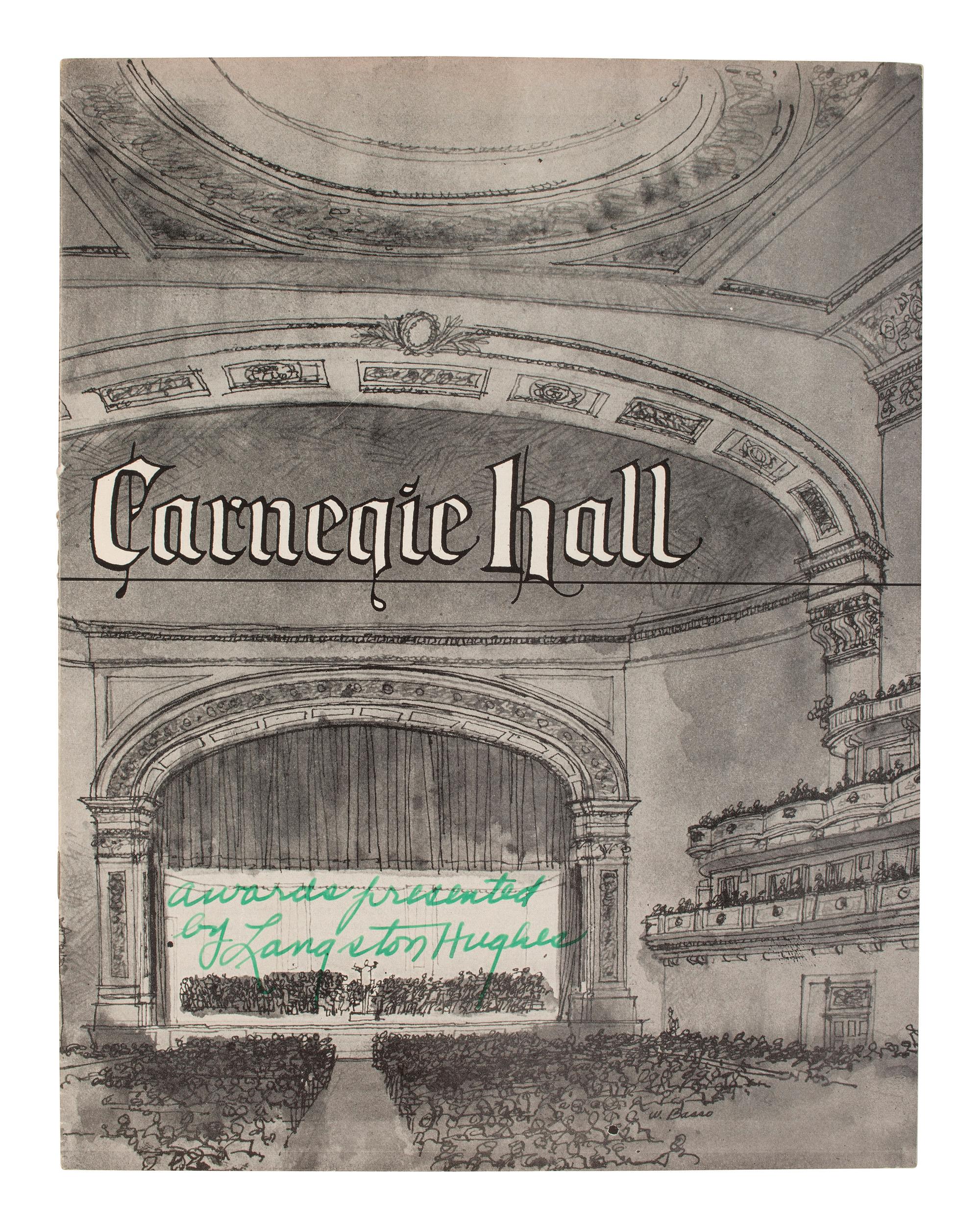 HUGHES, Langston (1902-1967). Print program from the "Tenth Annual Festival of Music and Drama" signed ("Langston Hughes"). Carnegie Hall, New York, 9 February 1963.