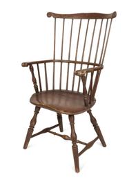 An American Volute-Carved Comb-Back Knuckle-Arm Painted Windsor Armchair