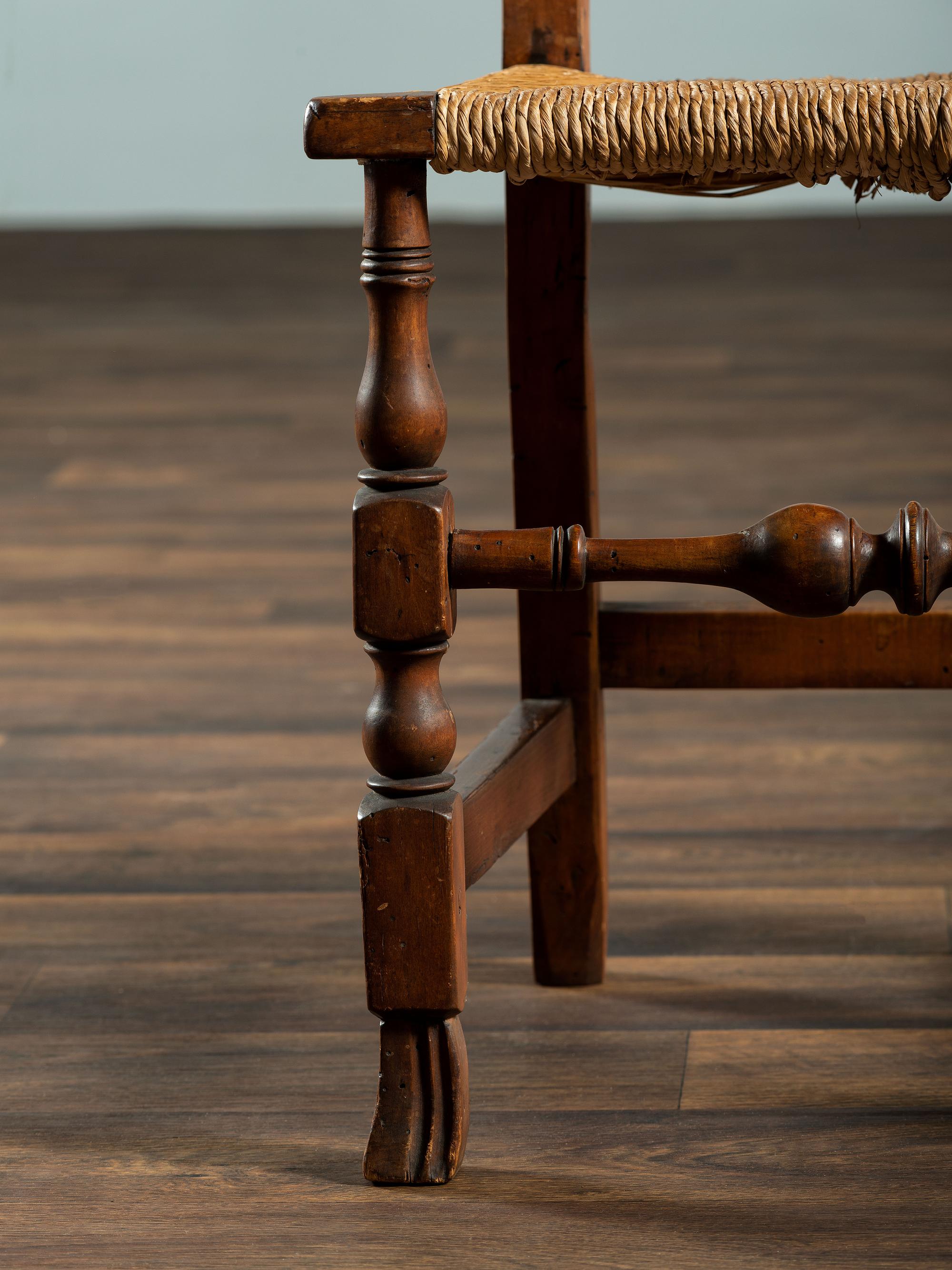 A Queen Anne Maple and Cherrywood Spanish-Foot Rush Seat Side Chair