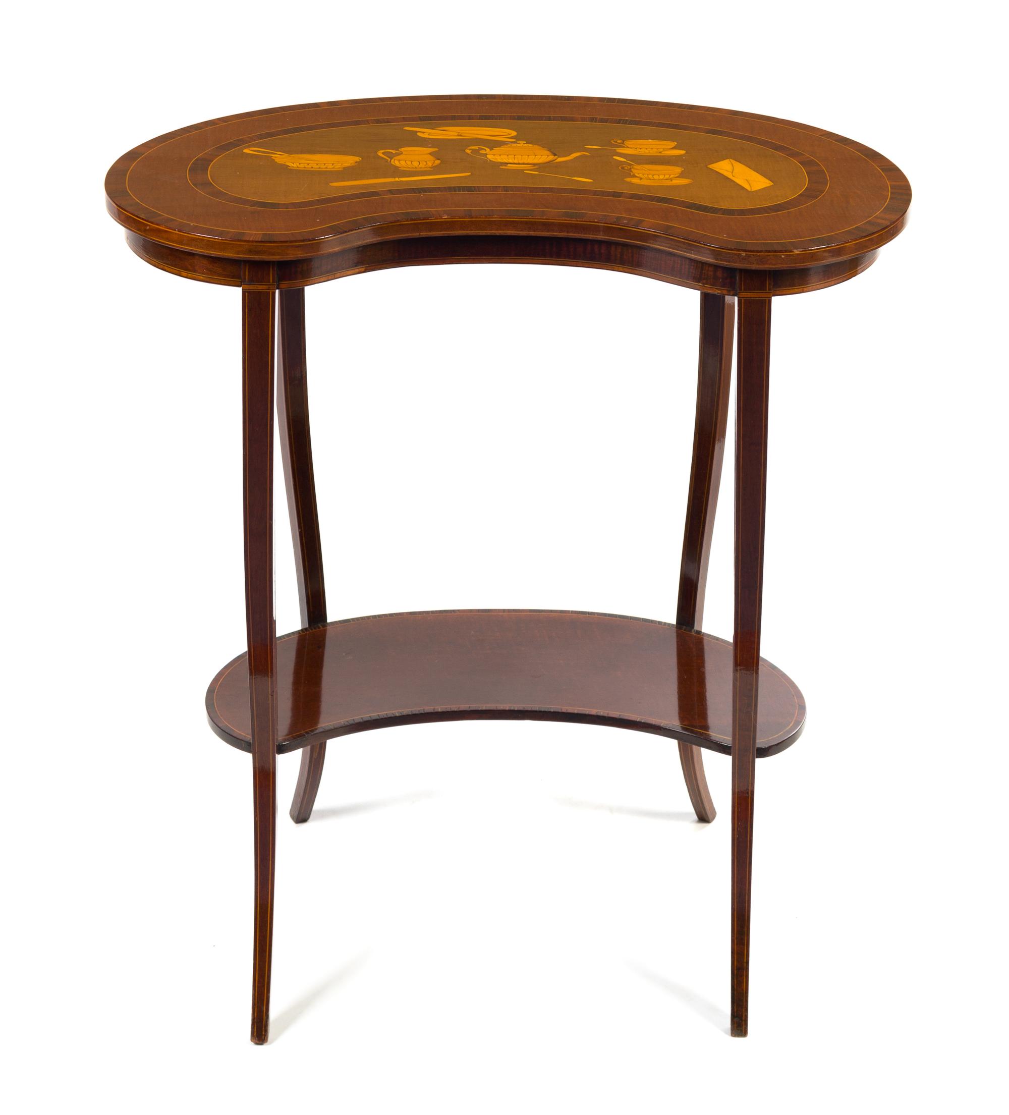 A Continental Marquetry Table Height 27 1/8 x width 27 x depth 16 inches. — LATE 19TH/EARLY 20TH CENTURY