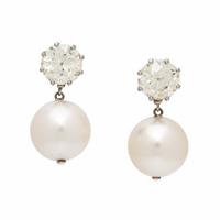 CONVERTIBLE DIAMOND AND CULTURED PEARL DROP EARRINGS