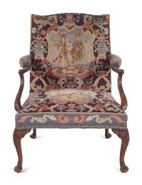 A Georgian Style Needlepoint-Upholstered Walnut Library Chair