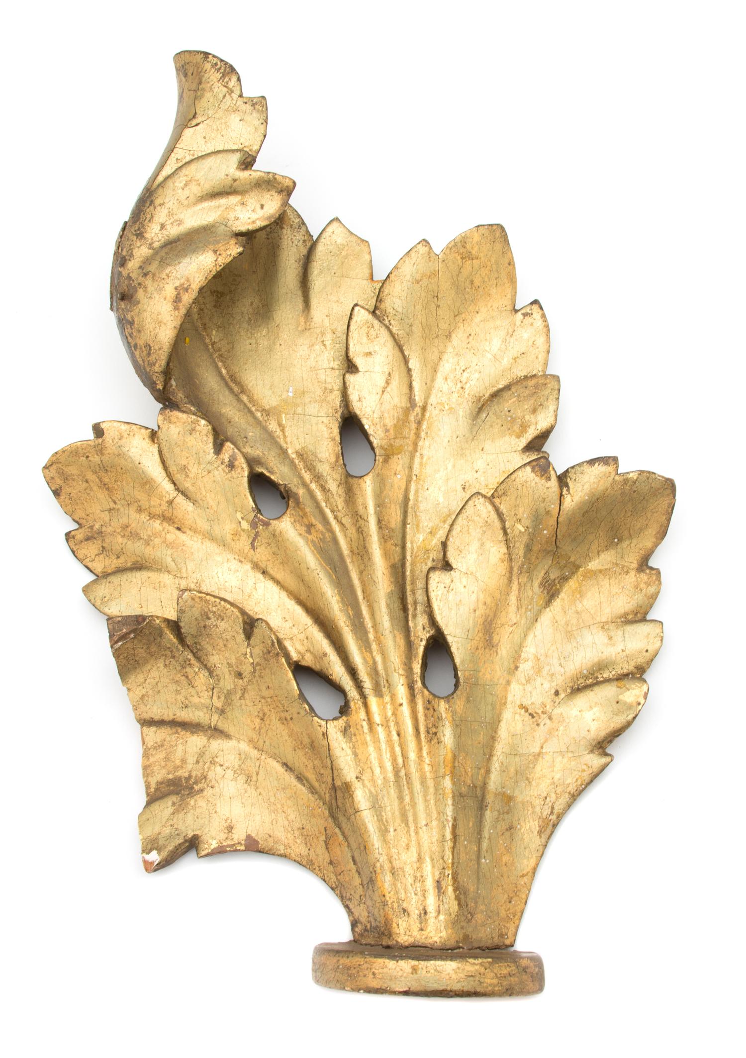 An Italian Giltwood Foliate Ornament Height 13 x width 9 inches. — 19TH CENTURY