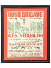 [CIVIL WAR]. Irish Brigade 2d Regt. to be raised in Philadelphia. Gen. Shields Commands the Brigade! Philadelphia, PA: Duross Brothers, late summer 1861 or early 1862.