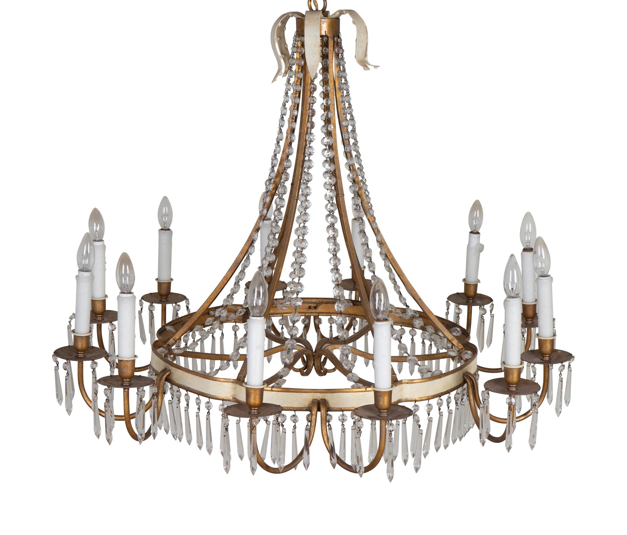 A Neoclassical Style Gilt-Metal and Glass Twelve-Light Chandelier — DAVID IATESTA