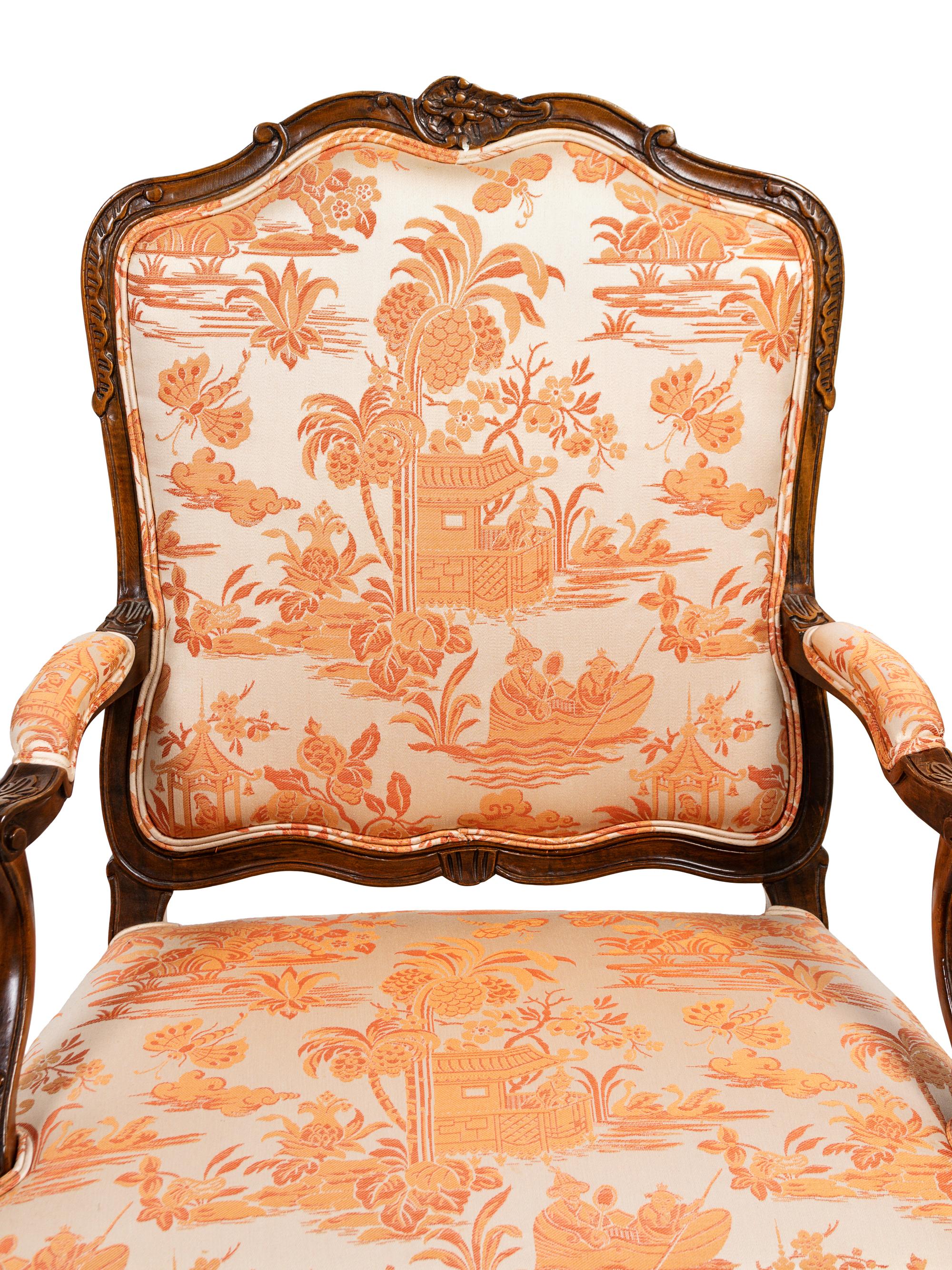 A Pair of Louis XV Style Fauteuils en Cabriolet