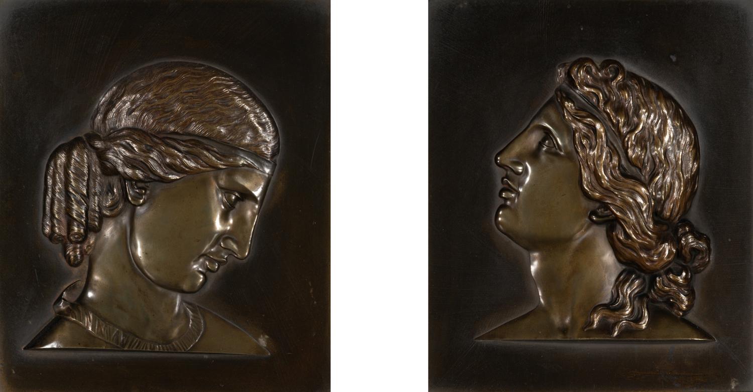 A Pair of Framed Neoclassical Bronze Relief Plaques