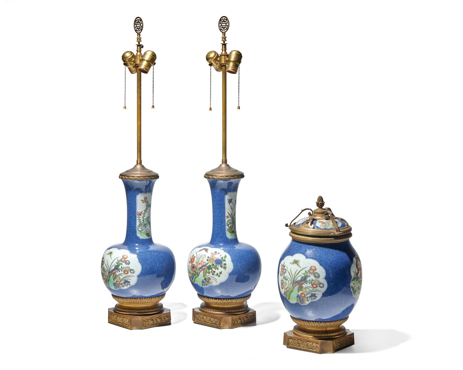 A Chinese porcelain three-piece garniture, 19th century and later