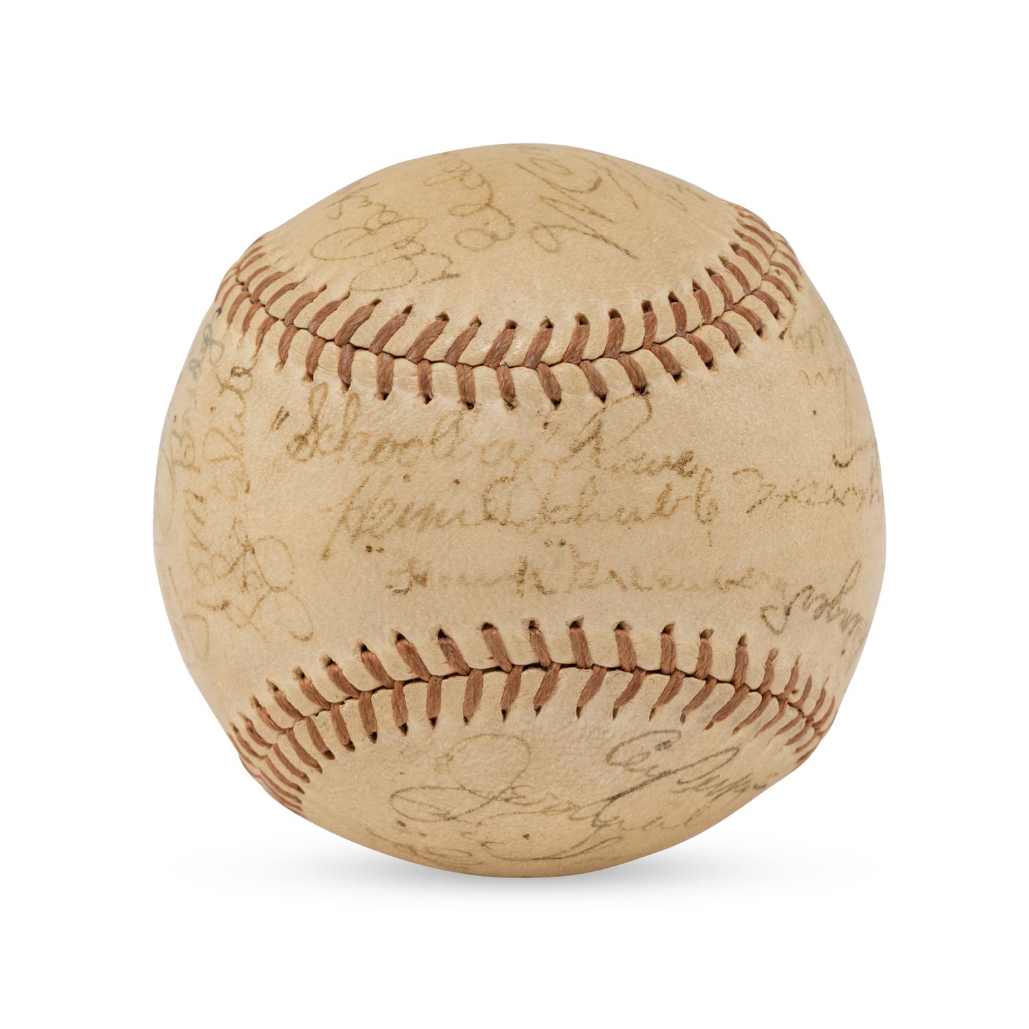 A 1935 World Series Champions Detroit Tigers Team Signed Autograph Baseball Featuring Hank Greenberg, Charles Gehringer, Goose Goslin and Mickey Cochrane (Beckett Authentication Services Letter of Authenticity)