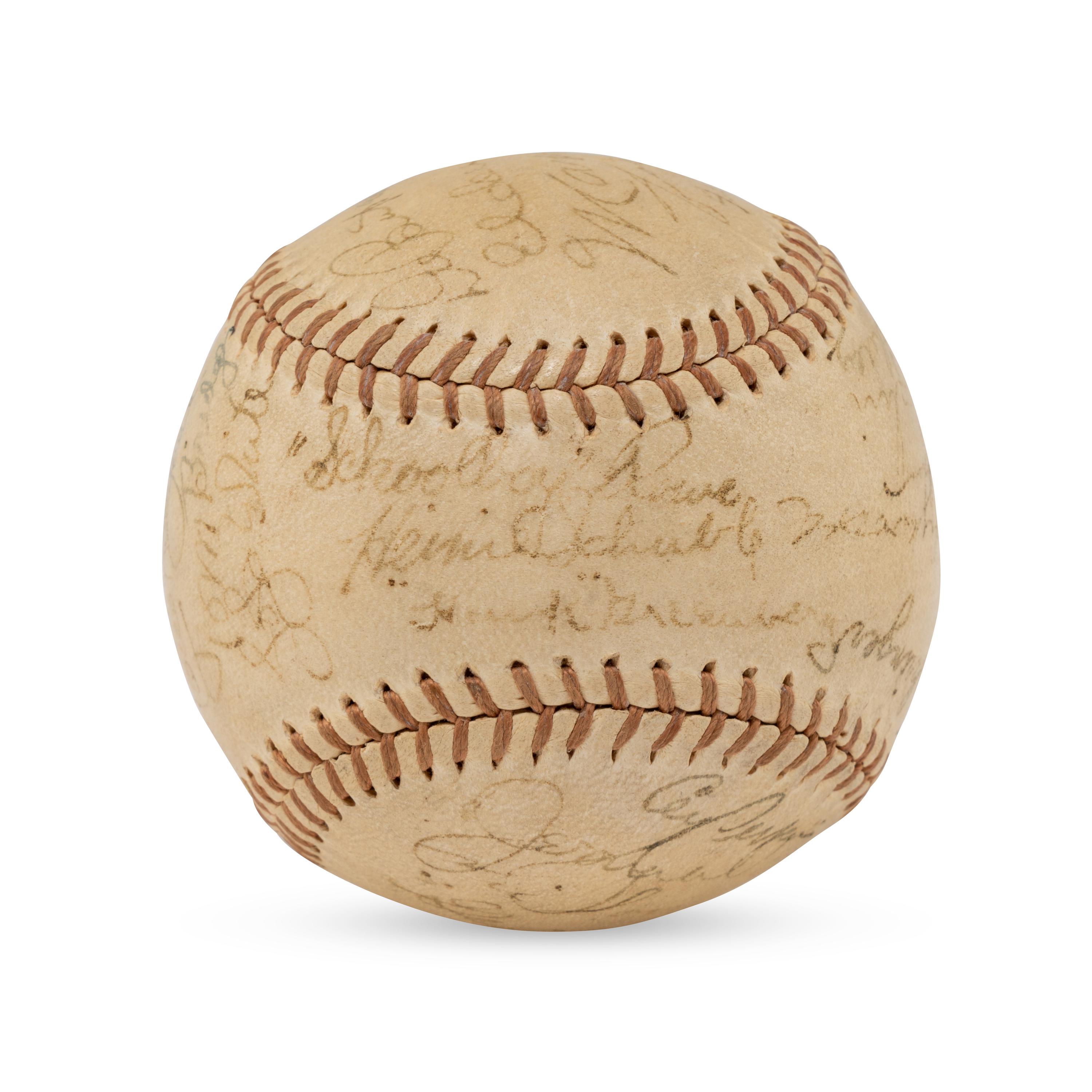 A 1935 World Series Champions Detroit Tigers Team Signed Autograph Baseball Featuring Hank Greenberg, Charles Gehringer, Goose Goslin and Mickey Cochrane (Beckett Authentication Services Letter of Authenticity)