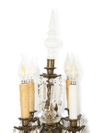 A Pair of Continental Cast Metal and Cut Glass Four-Light Scones