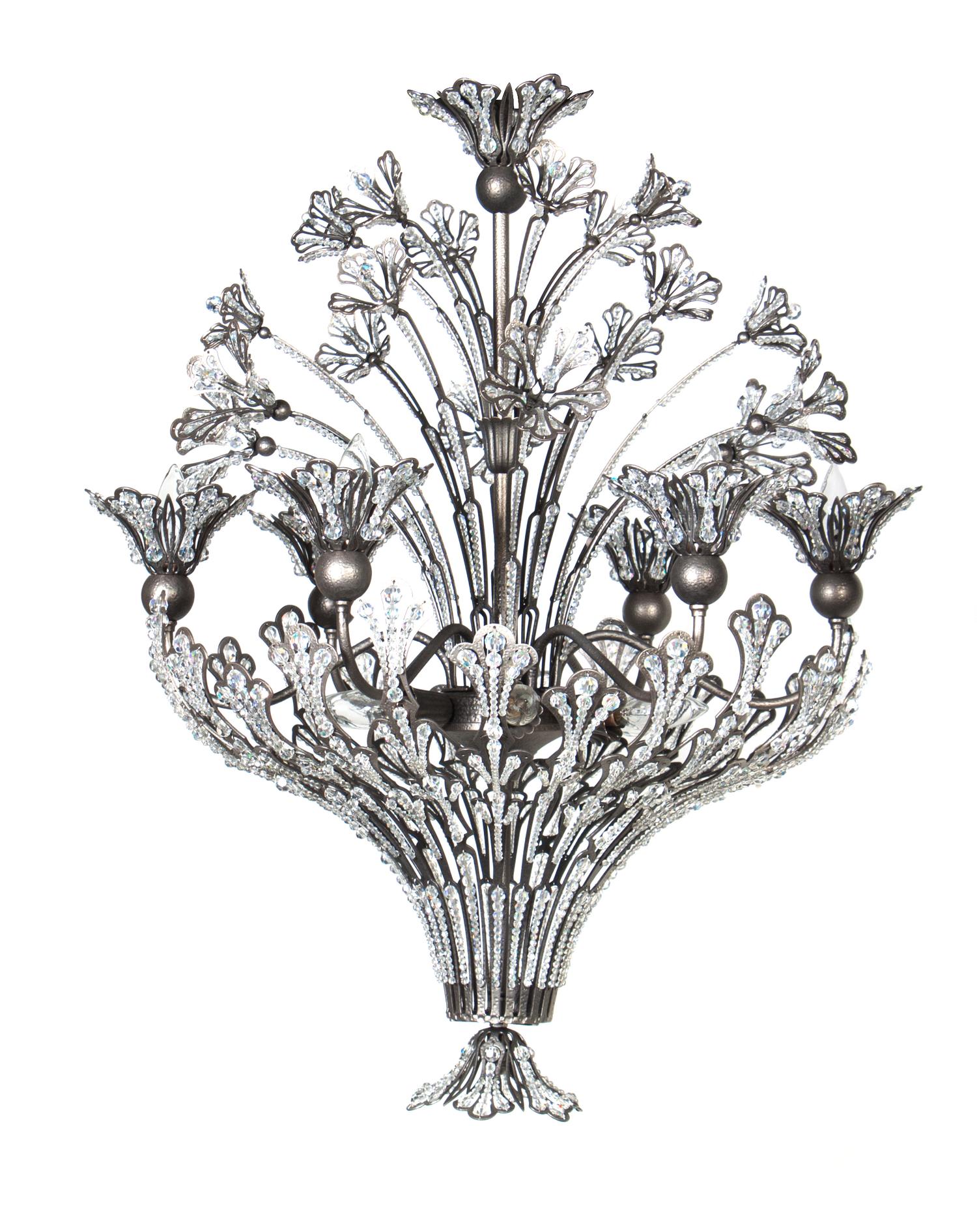 An Art Nouveau Style Beaded Glass Chandelier Height overall 44 inches. — SECOND HALF 20TH CENTURY