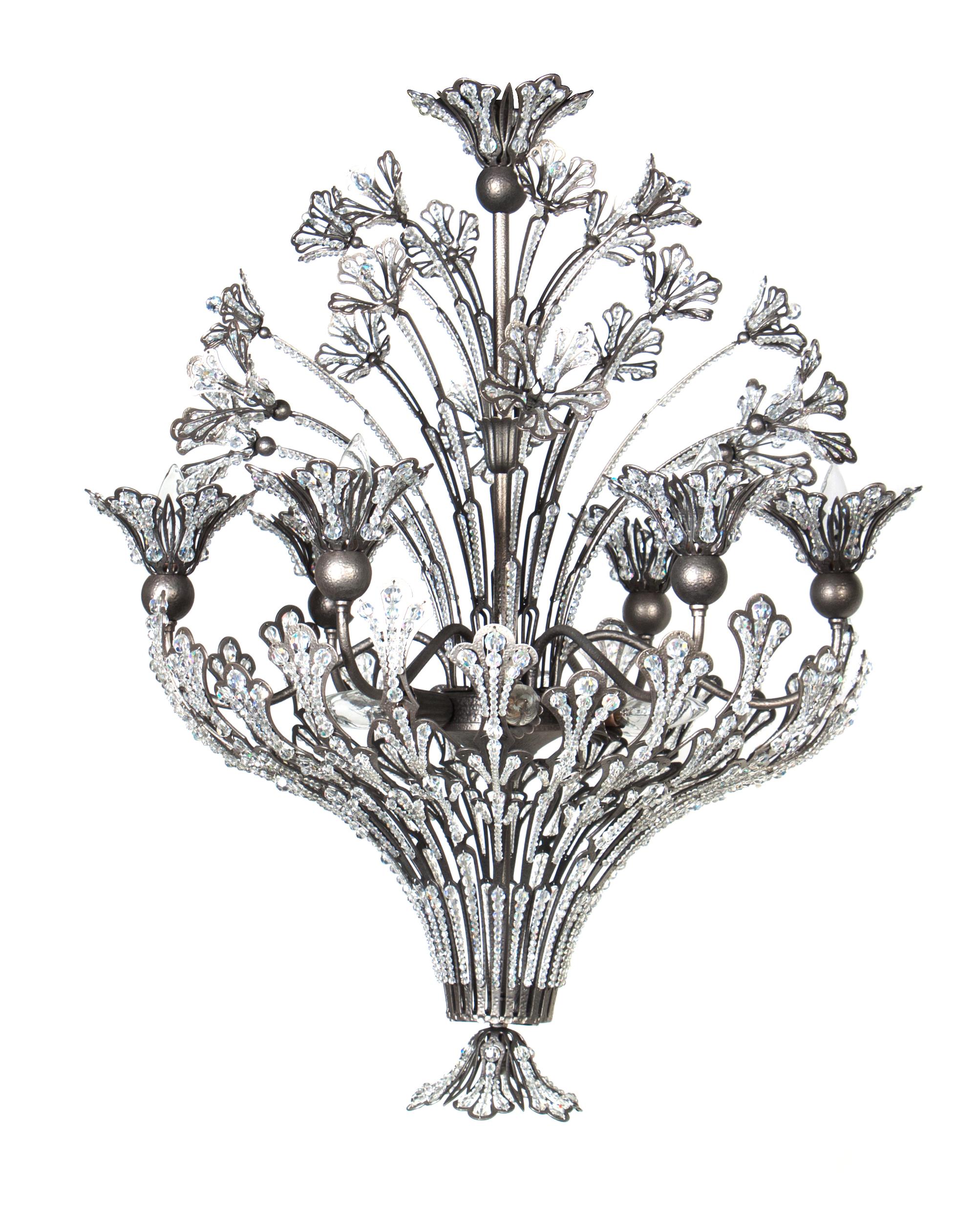 An Art Nouveau Style Beaded Glass Chandelier Height overall 44 inches. — SECOND HALF 20TH CENTURY