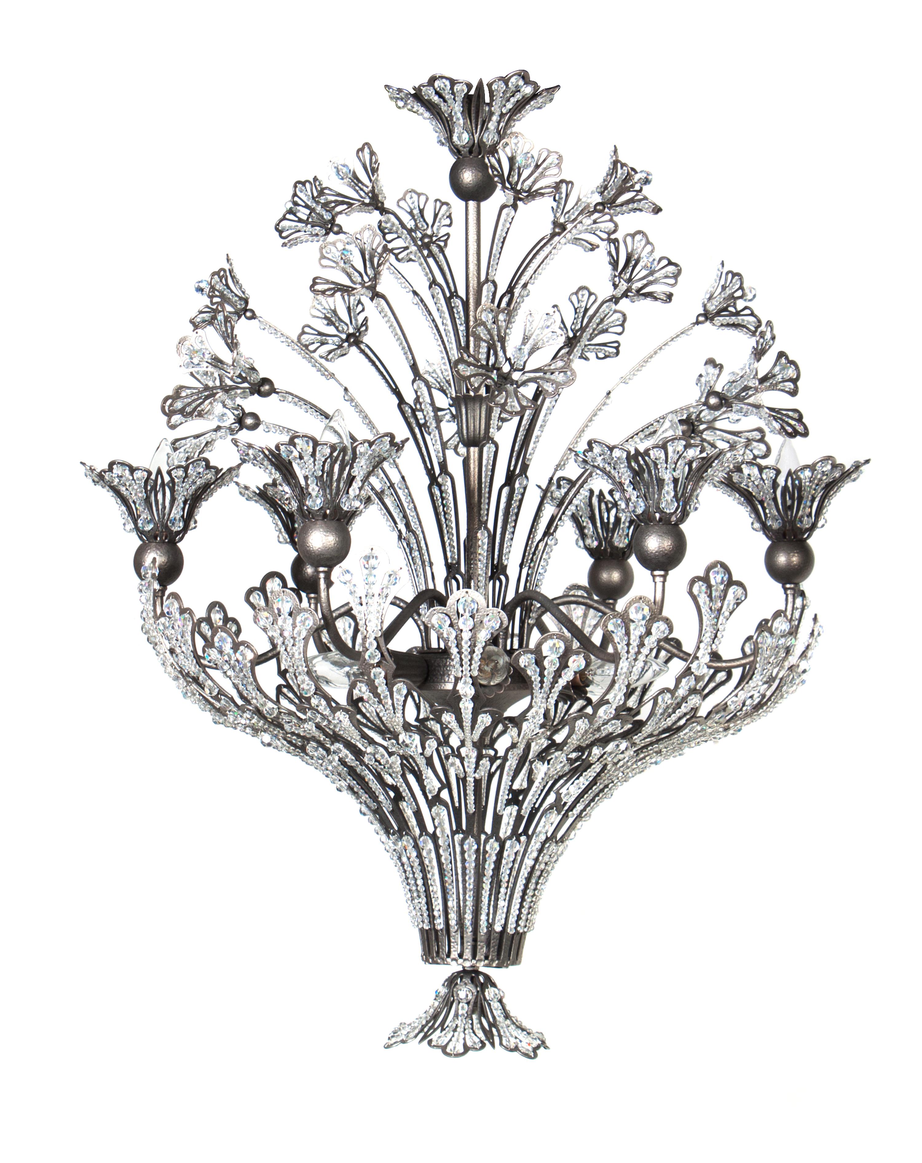 An Art Nouveau Style Beaded Glass Chandelier Height overall 44 inches. — SECOND HALF 20TH CENTURY