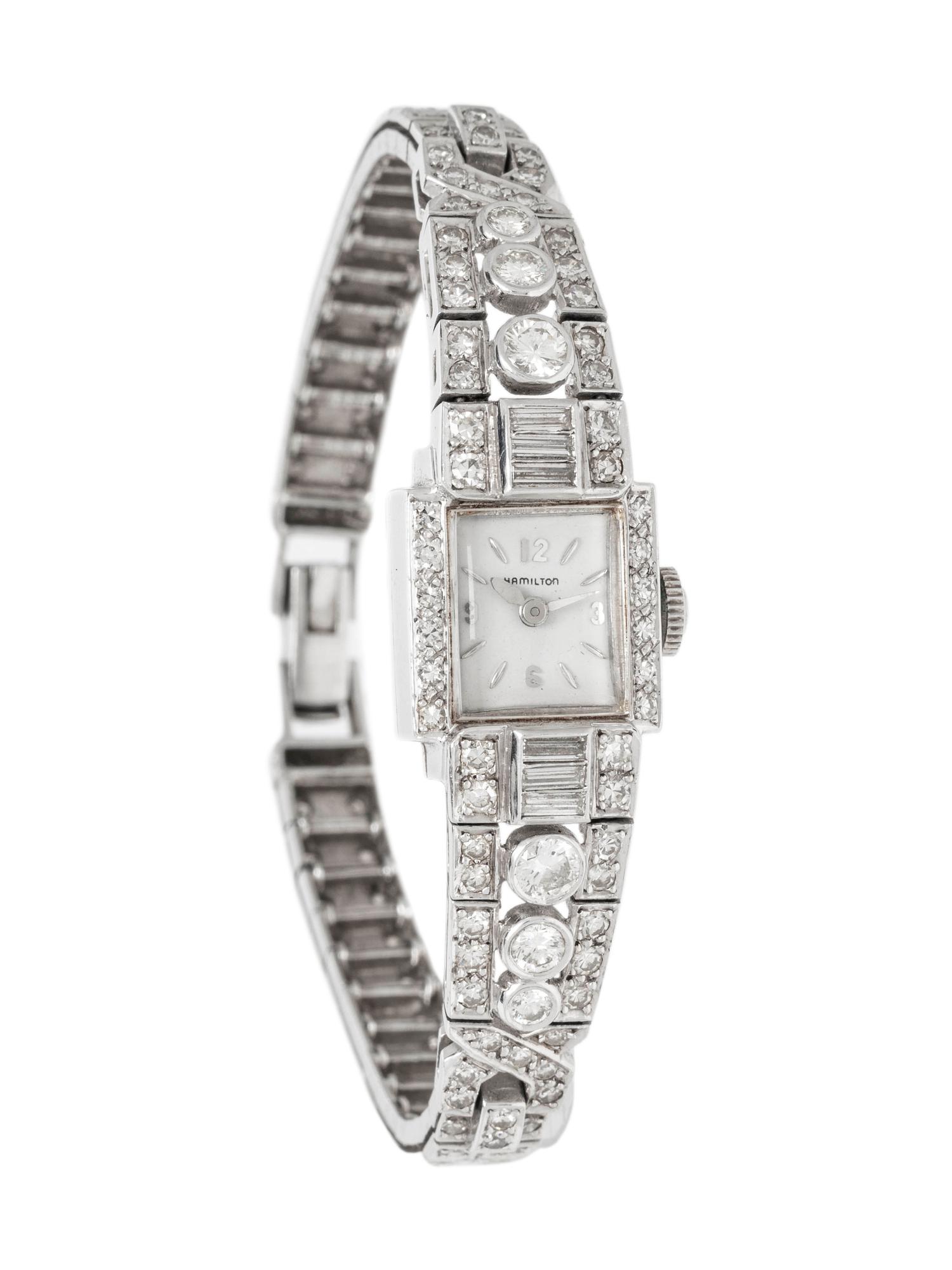 HAMILTON, PLATINUM AND DIAMOND WATCH
