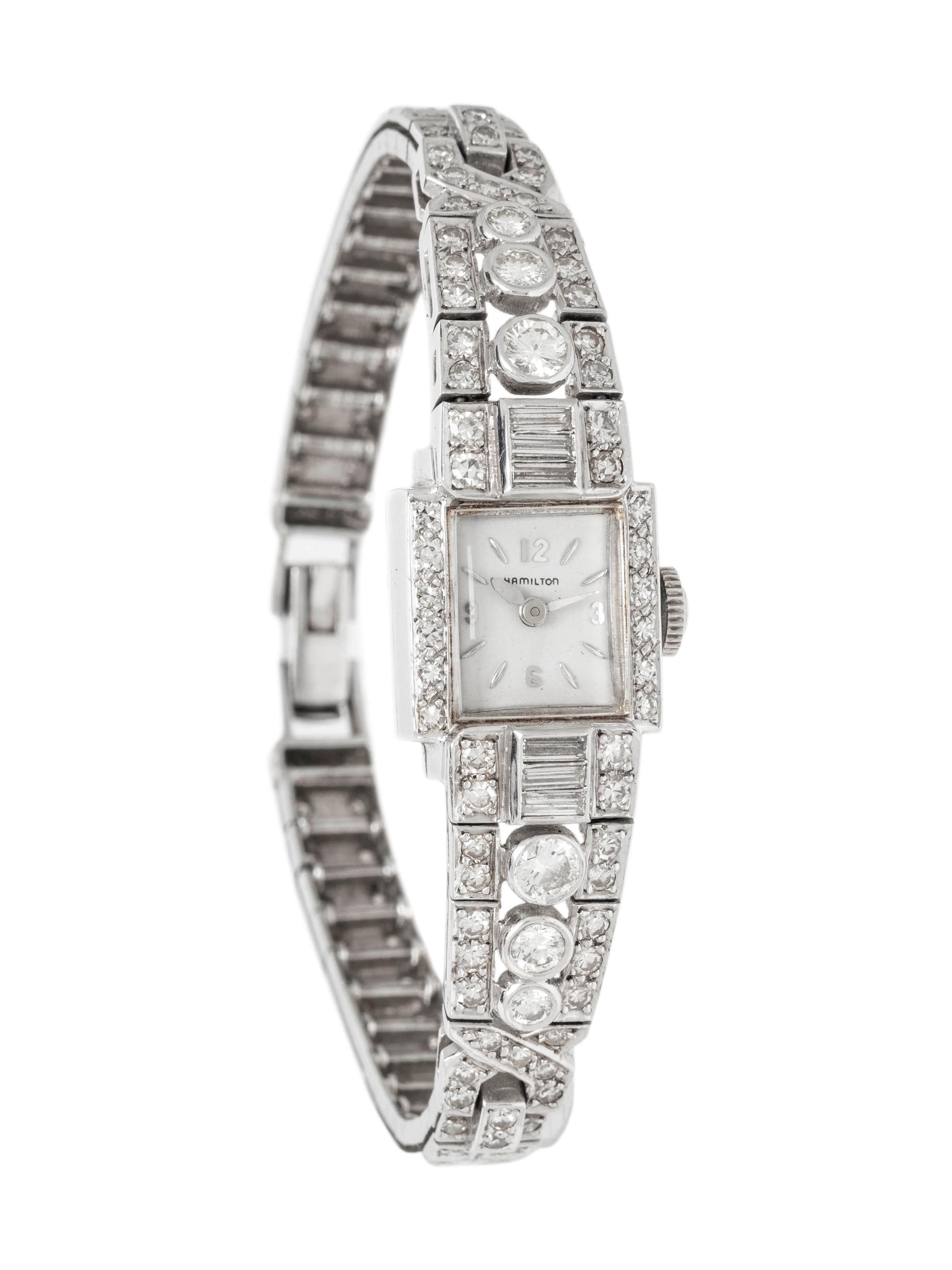 HAMILTON, PLATINUM AND DIAMOND WATCH