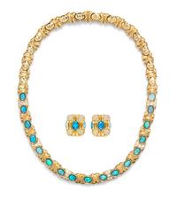 An 18 Karat Yellow Gold Diamond and Opal Demi Parure, 99.90 dwts.