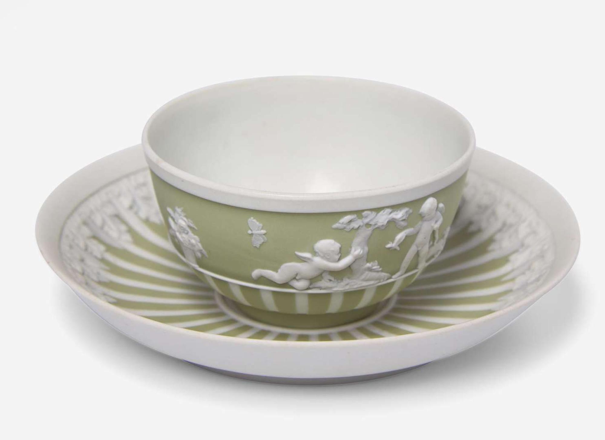 A Wedgwood Green Dip Jasperware Tea Bowl and Saucer, UK, late 19th century