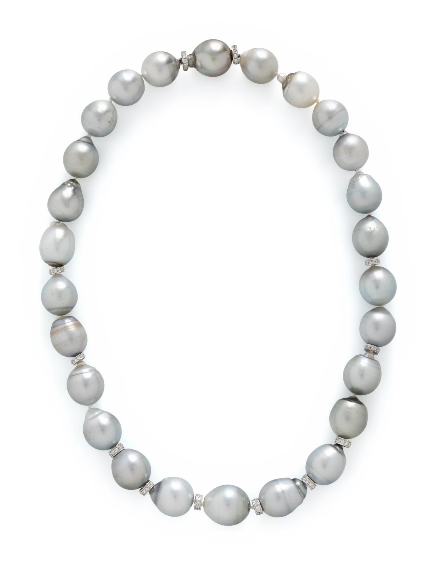 GRAY CULTURED PEARL AND DIAMOND NECKLACE