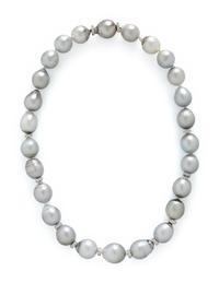 GRAY CULTURED PEARL AND DIAMOND NECKLACE