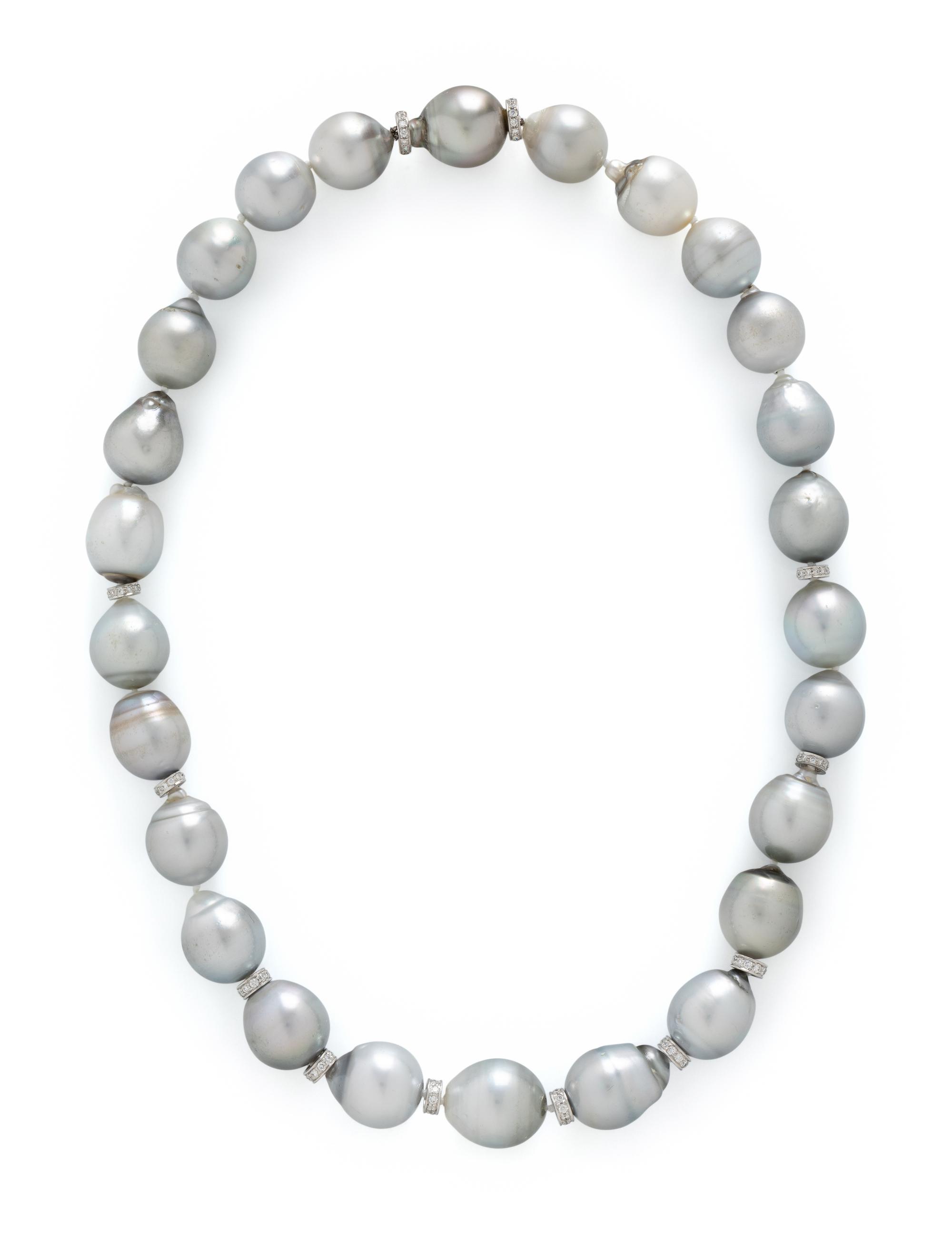 GRAY CULTURED PEARL AND DIAMOND NECKLACE
