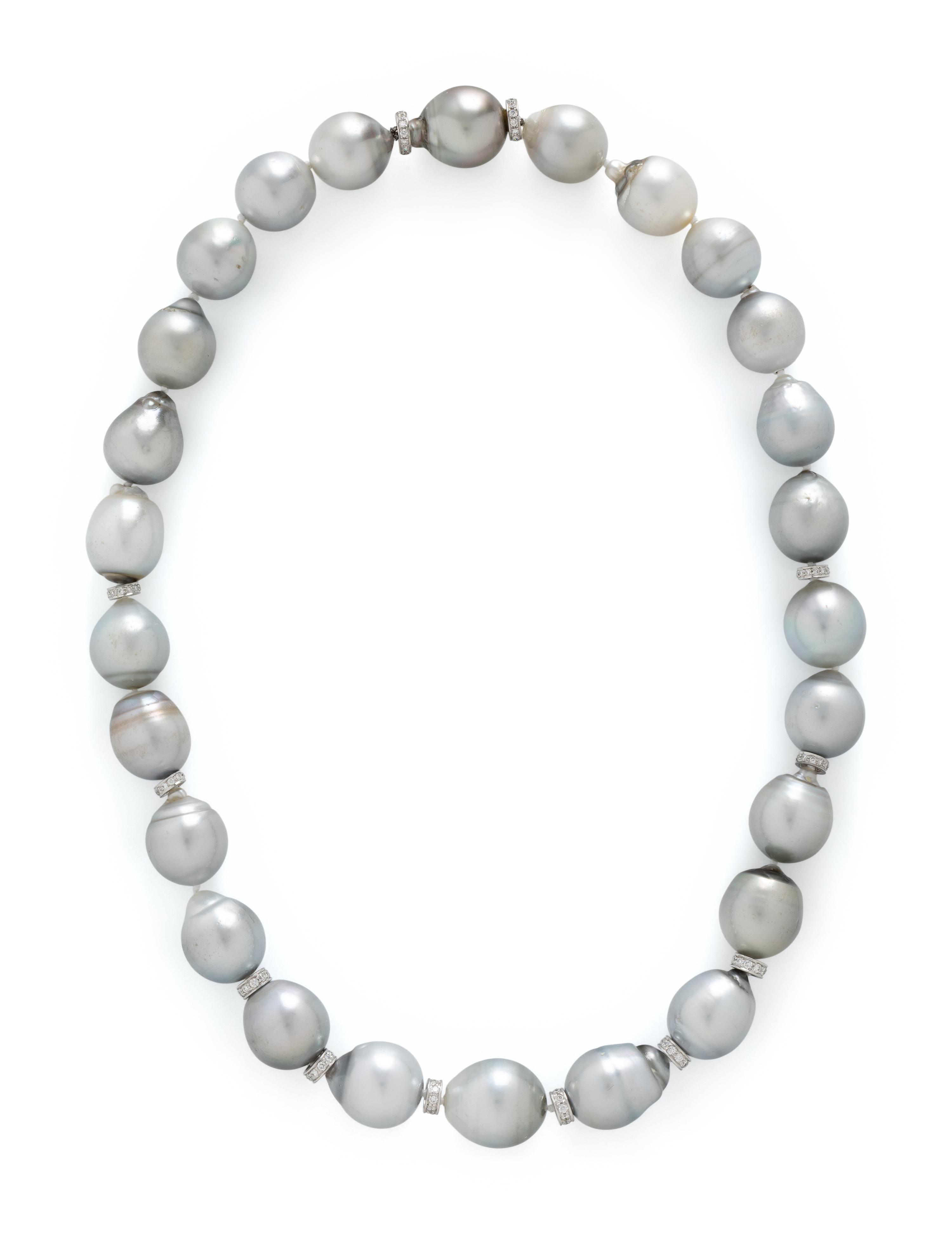 GRAY CULTURED PEARL AND DIAMOND NECKLACE