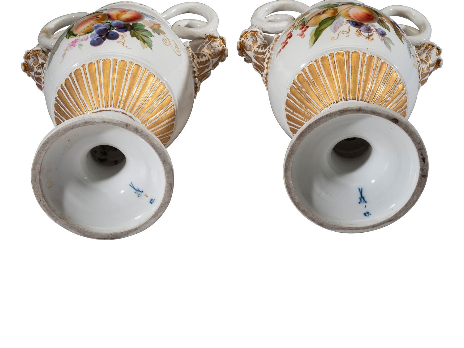 A Pair of Meissen Porcelain Urns