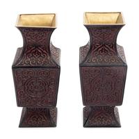 A Pair of Chinese Tixi Lacquered Vases