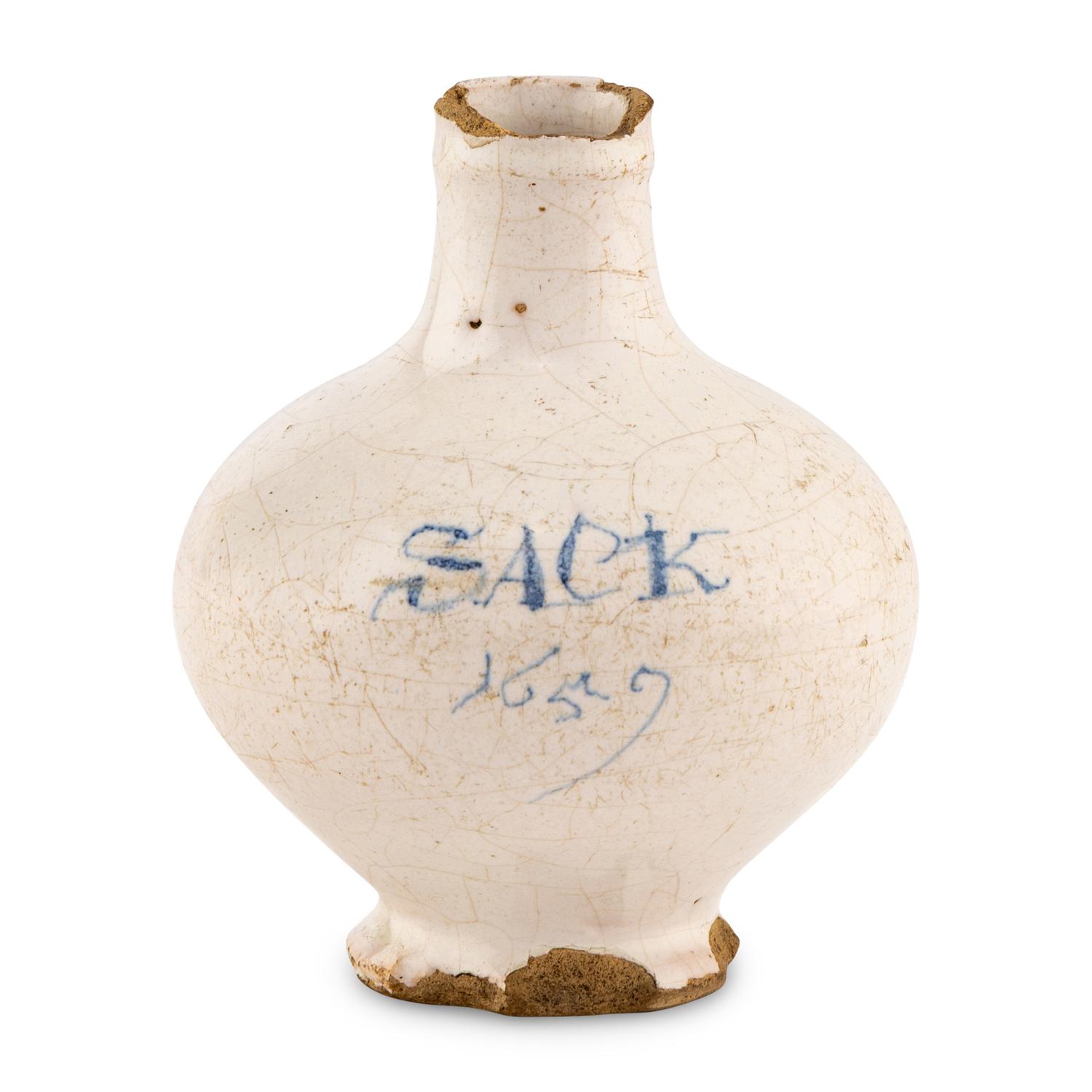 An English Delftware Sack Wine Bottle