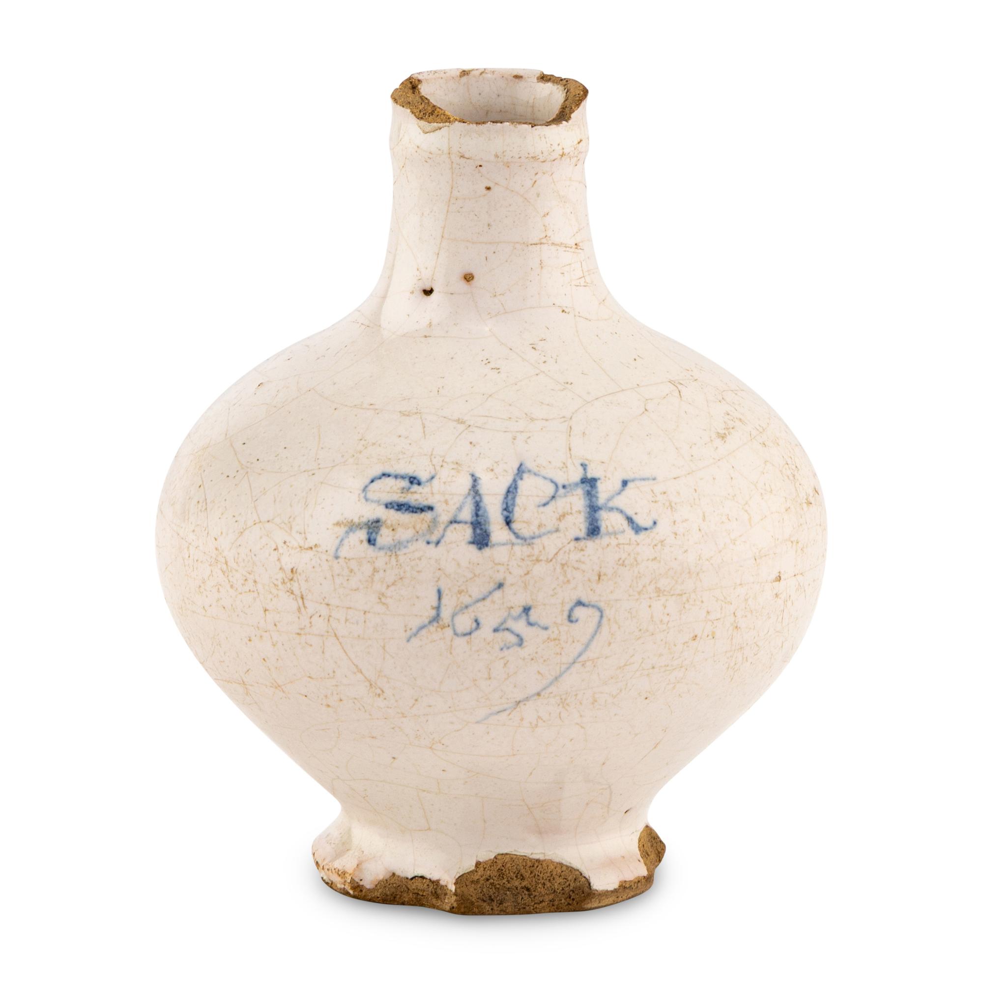 An English Delftware Sack Wine Bottle
