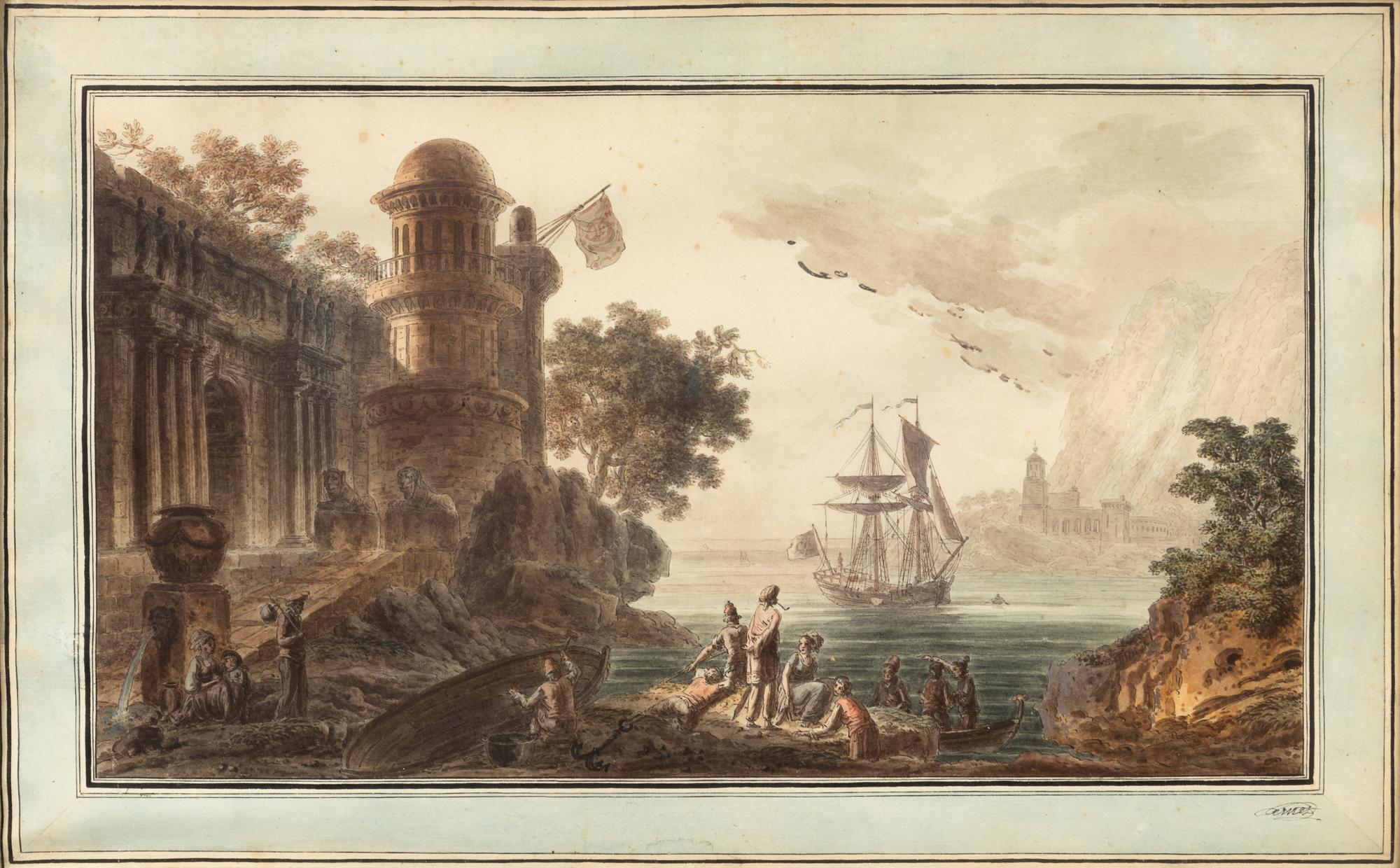Coastal Scene with Classical Buildings