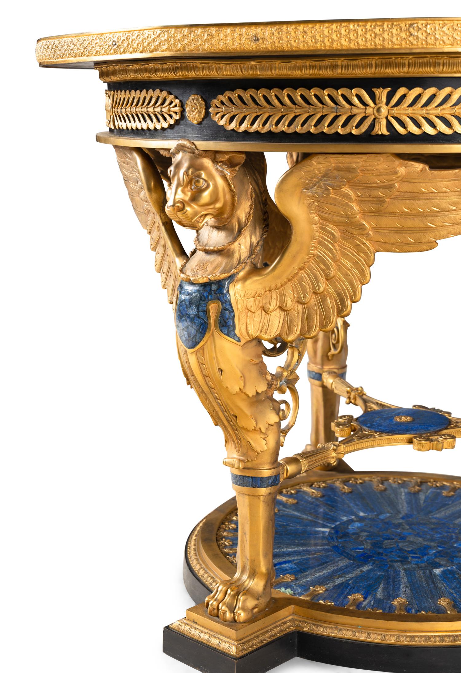 An Empire Style Gilt Bronze and Lapis Lazuli Center Table