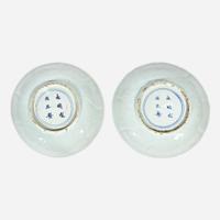 A pair of Chinese blue and white porcelain incised dishes Ming Dynasty