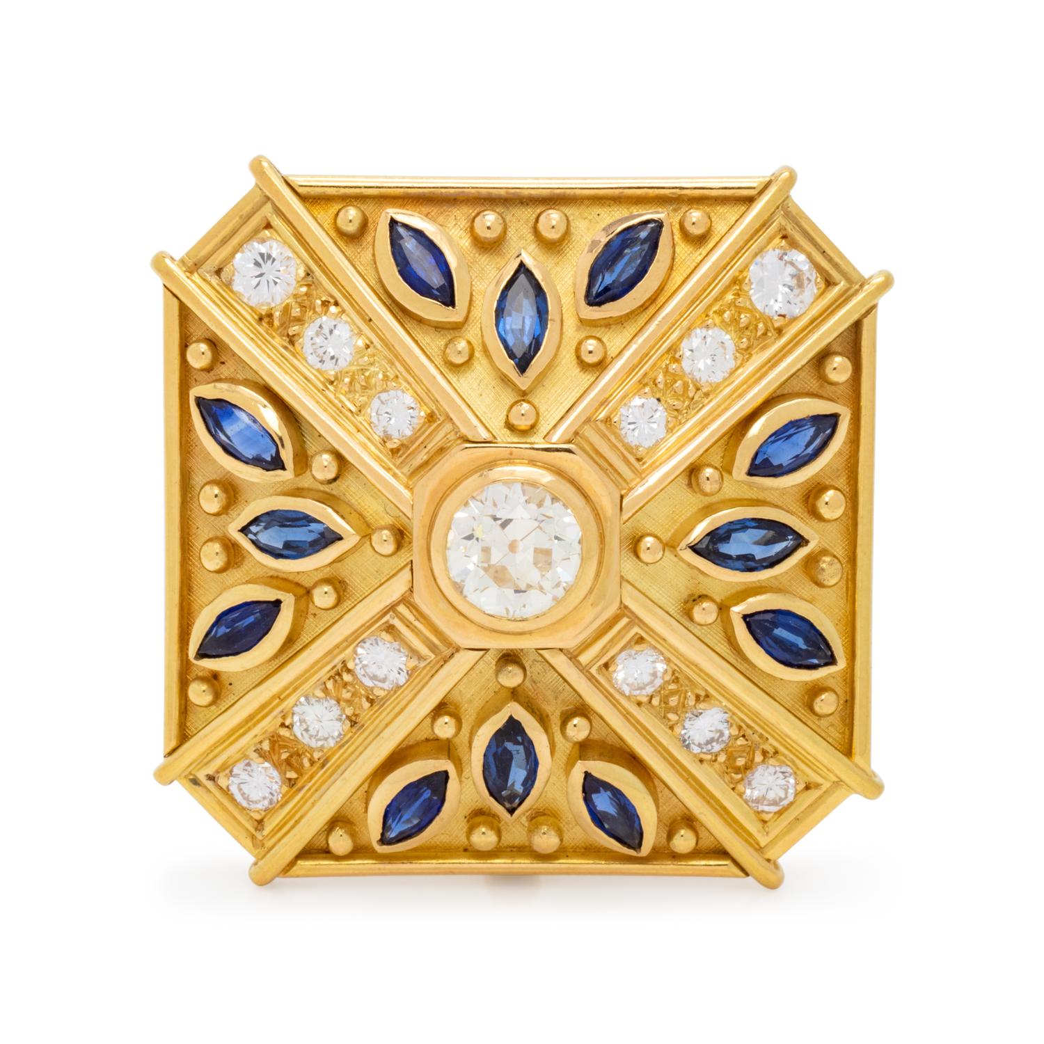 DIAMOND AND SAPPHIRE BROOCH