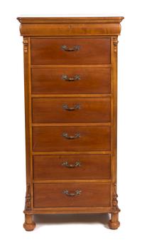 An American Empire Style Walnut Tall Chest of Drawers Height 53 3/4 x width 29 x depth 18 inches. — 20TH CENTURY