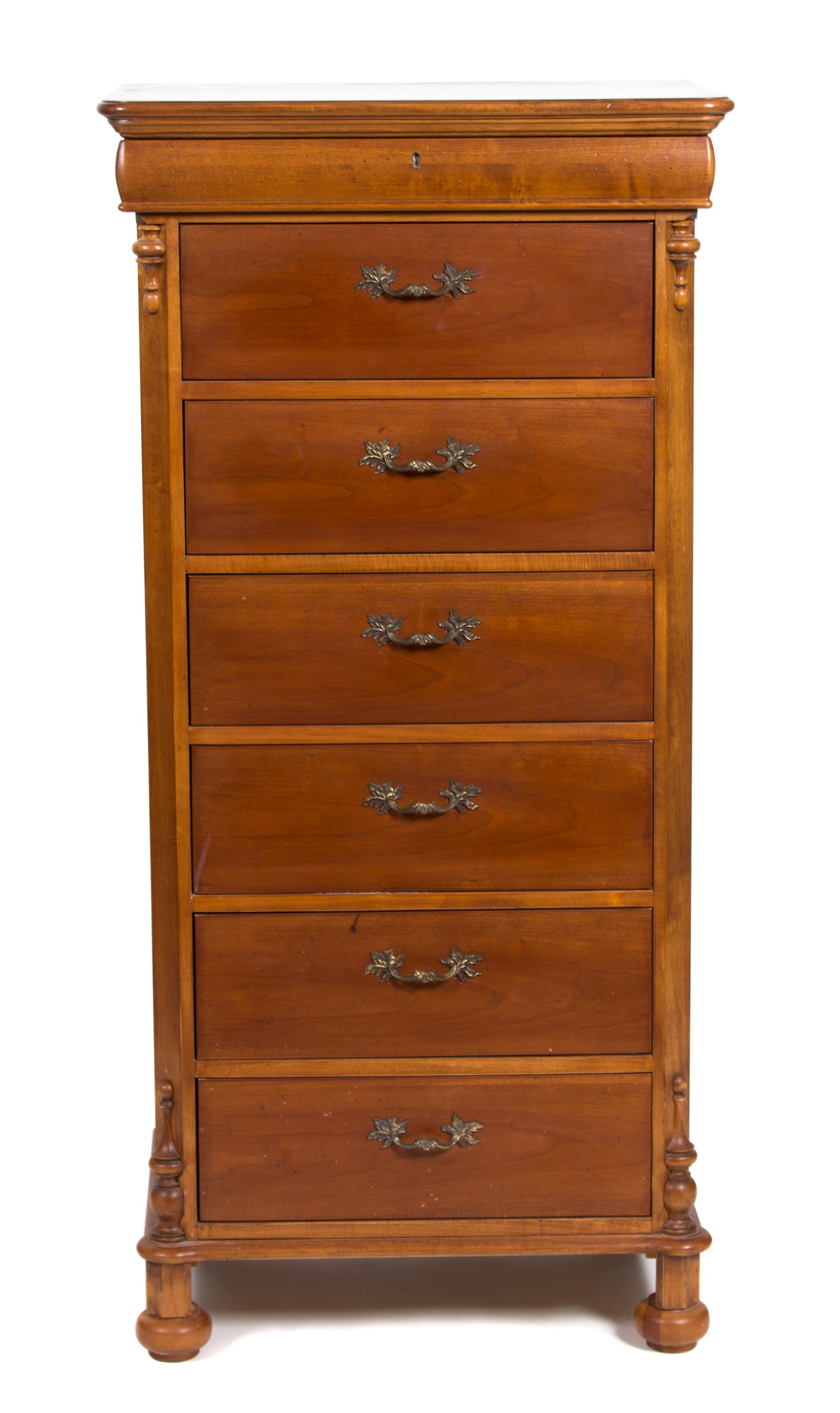 An American Empire Style Walnut Tall Chest of Drawers Height 53 3/4 x width 29 x depth 18 inches. — 20TH CENTURY