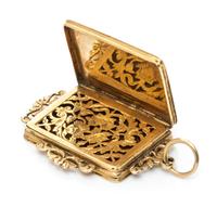 A French 18 Karat Gold Vinaigrette, , the sides with applied pierce decorated foliate elements.