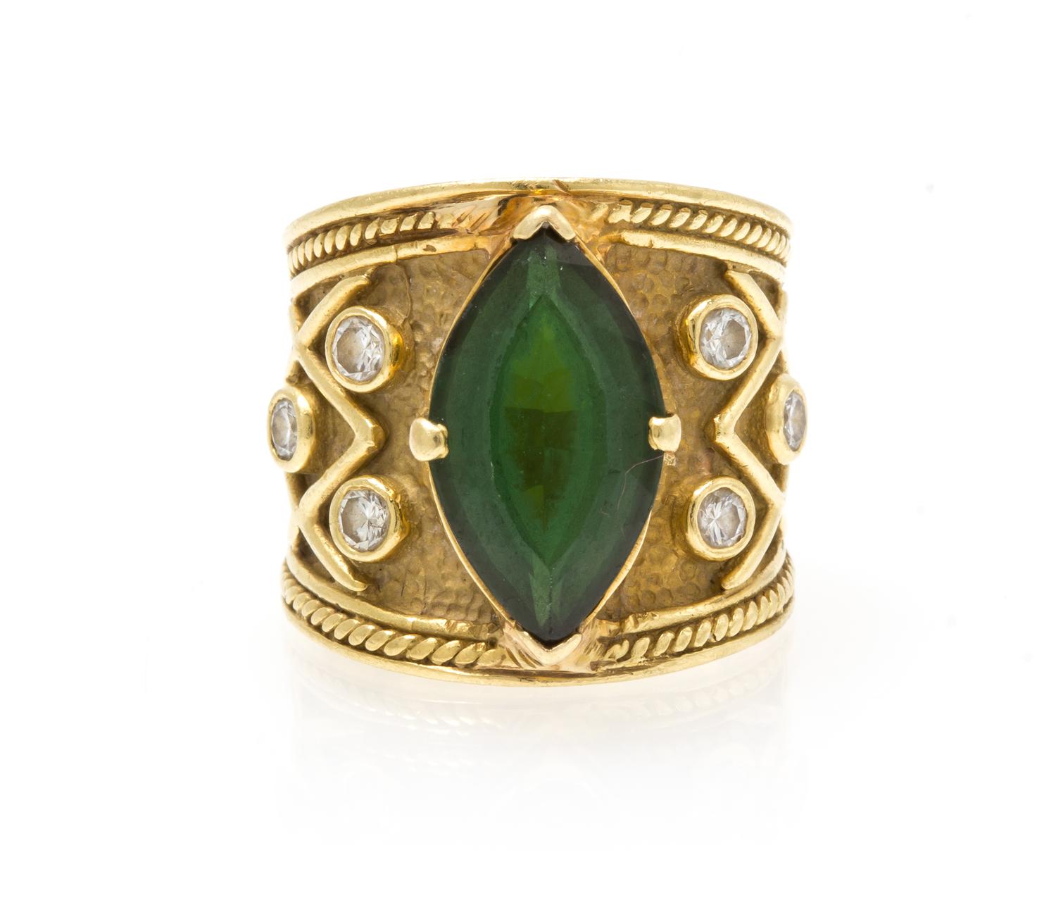 An 18 Karat Yellow Gold, Tourmaline and Diamond Ring, 10.40 dwts.