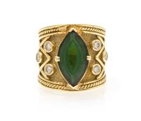 An 18 Karat Yellow Gold, Tourmaline and Diamond Ring, 10.40 dwts.