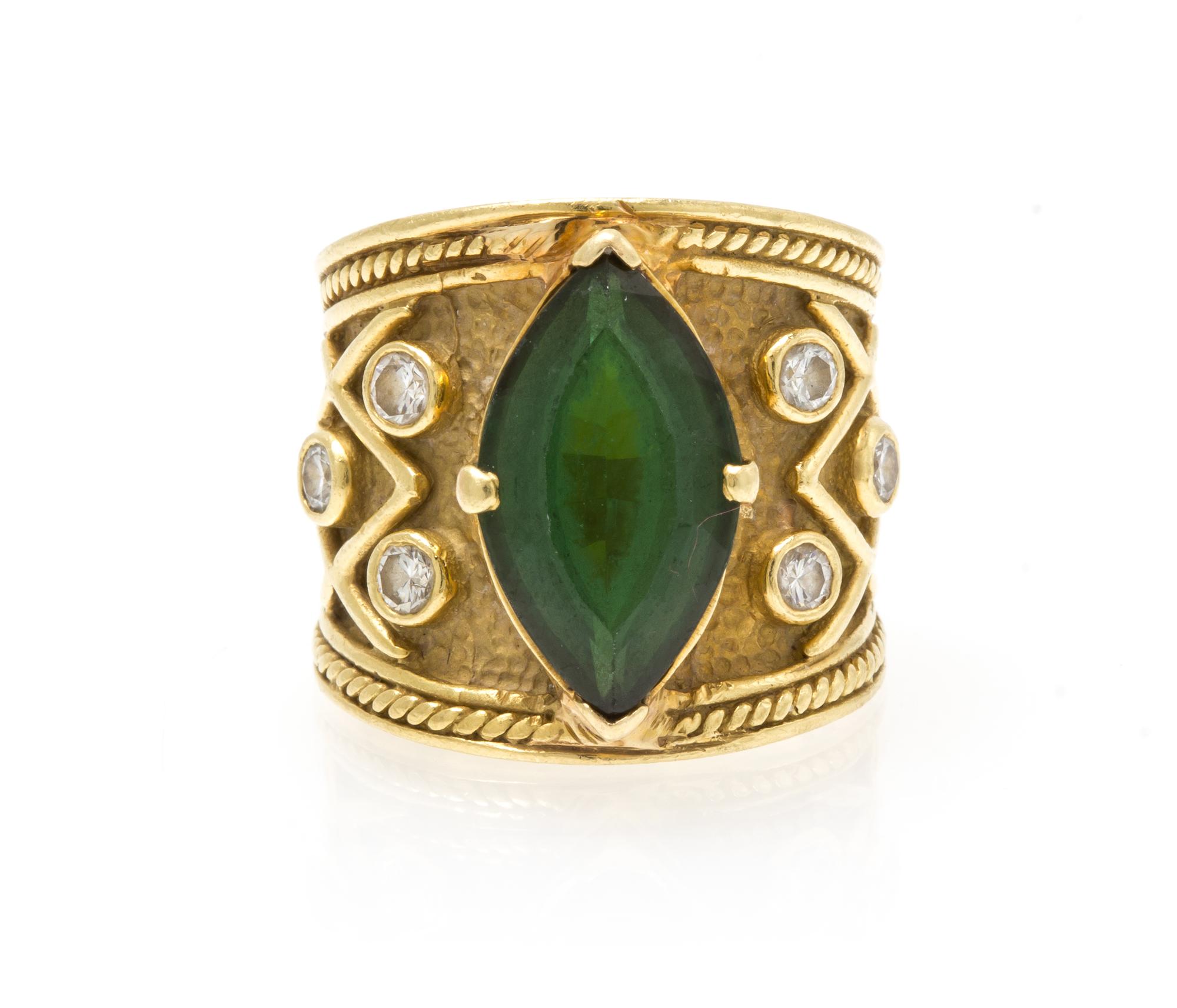 An 18 Karat Yellow Gold, Tourmaline and Diamond Ring, 10.40 dwts.
