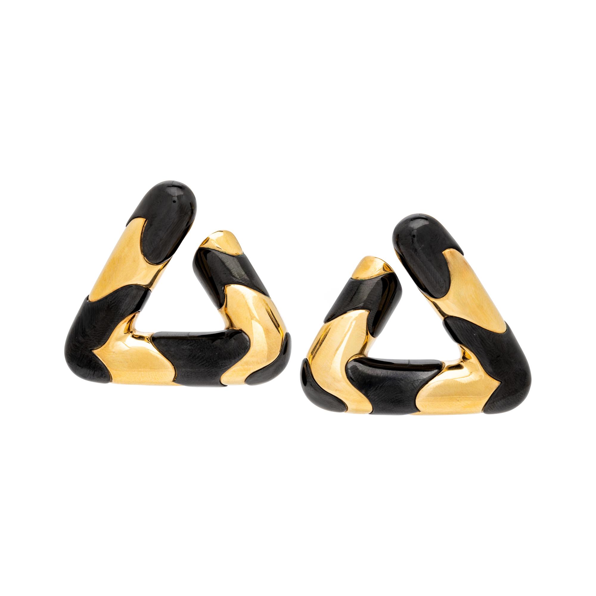 MARINA B., YELLOW GOLD AND BLACK ENAMEL CLIP EARRINGS