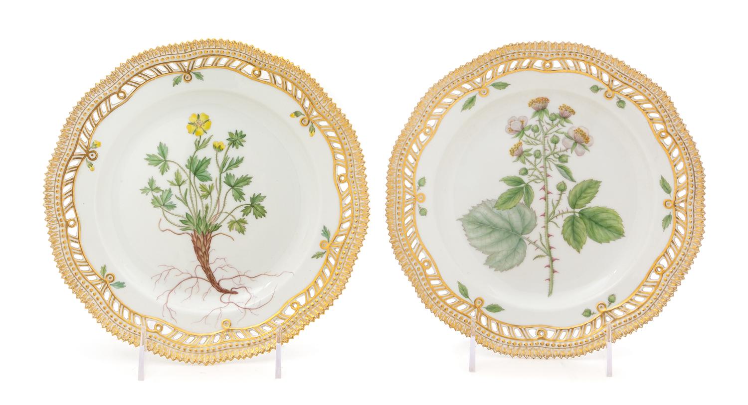 Two Royal Copenhagen Flora Danica Porcelain Salad Plates Larger example: diameter 8 7/8; smaller example: diameter 8 3/4 inches. — CIRCA 1962-1963